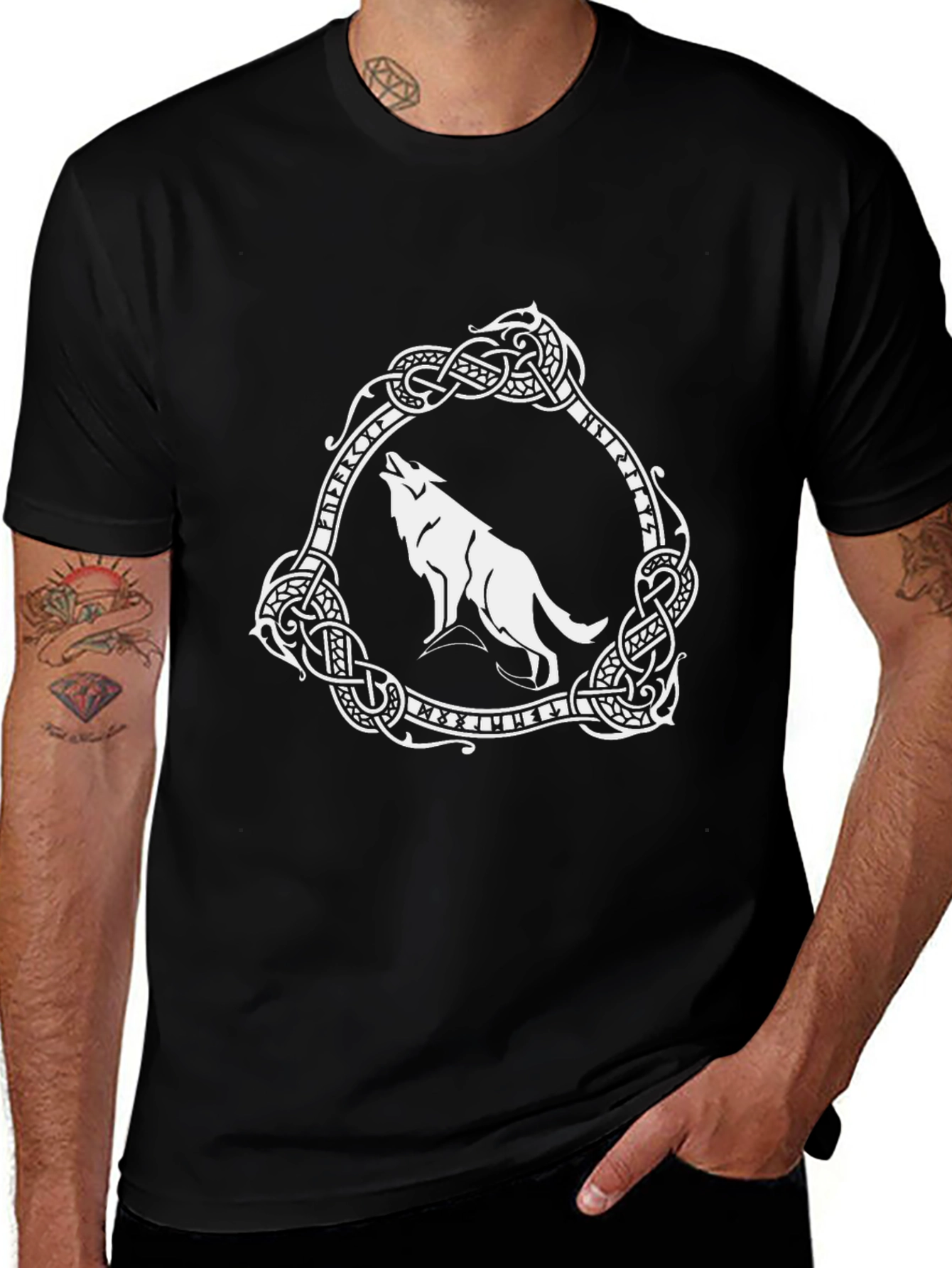 Variant 17 of Viking Wolf Graphic Tee - Black