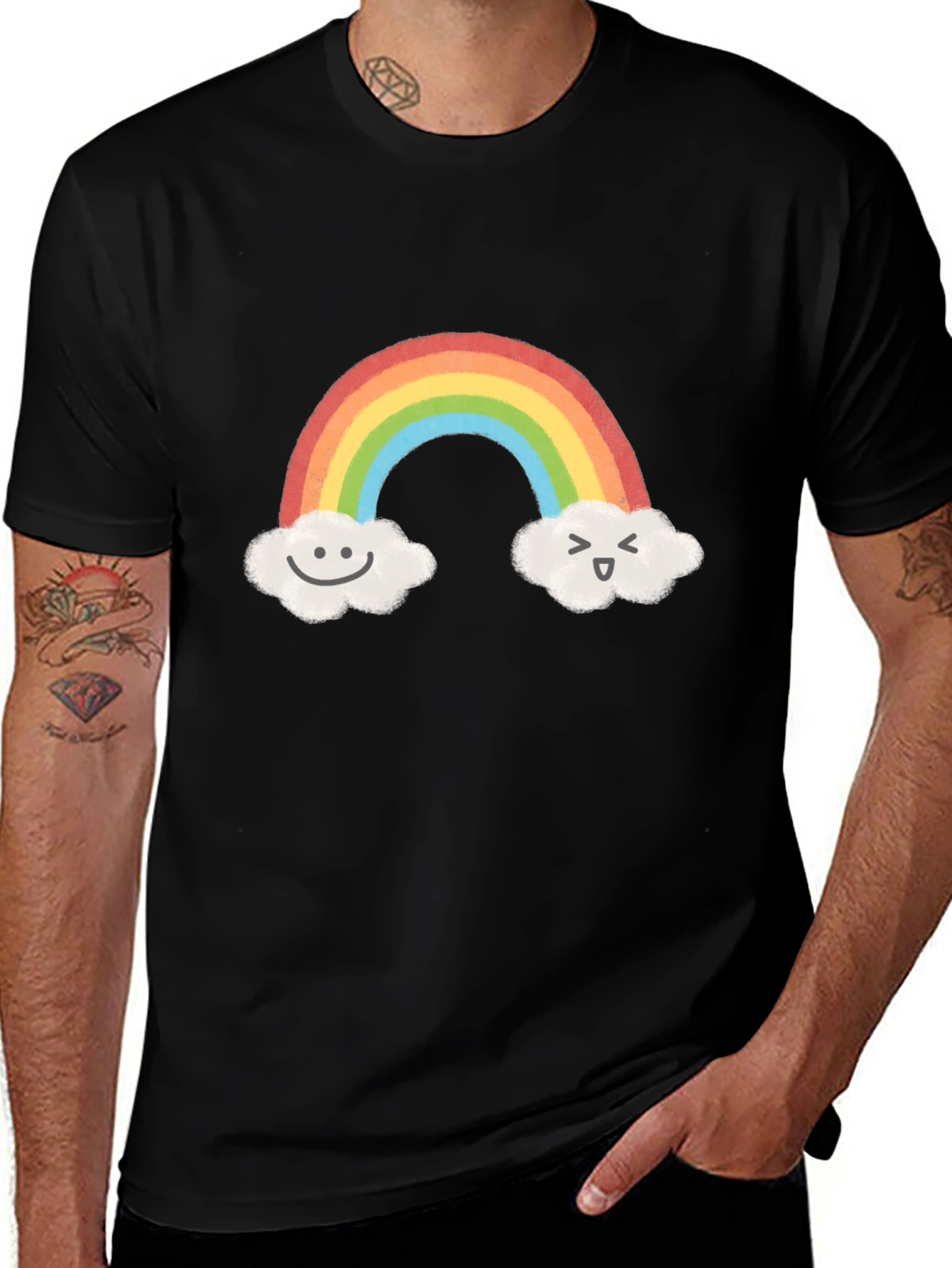 Variant 8 of Cute Rainbow & Cloud Graphic Black T-Shirt