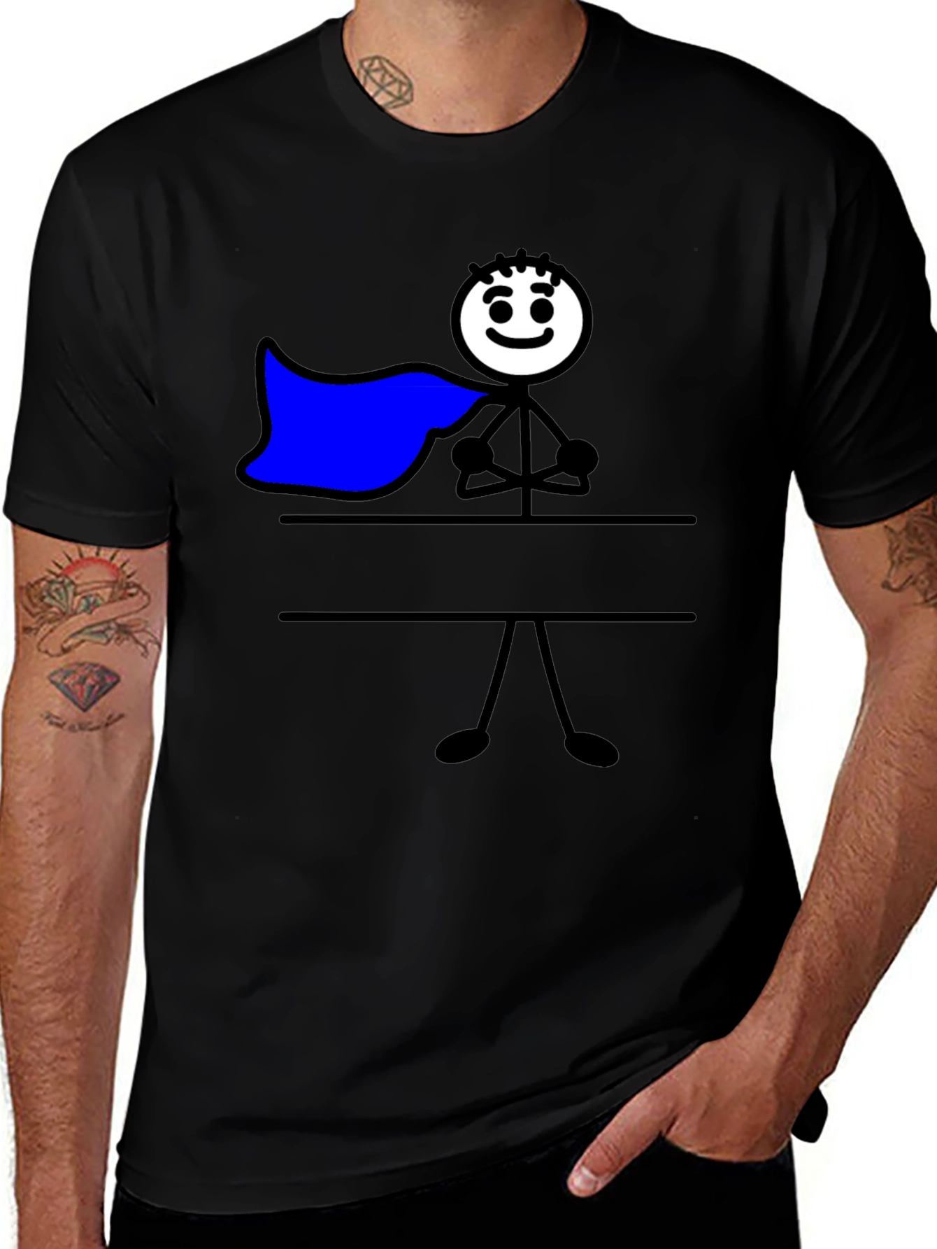 Variant 3 of Superhero Stick Figure Graphic Tee - Mens Black T-Shirt