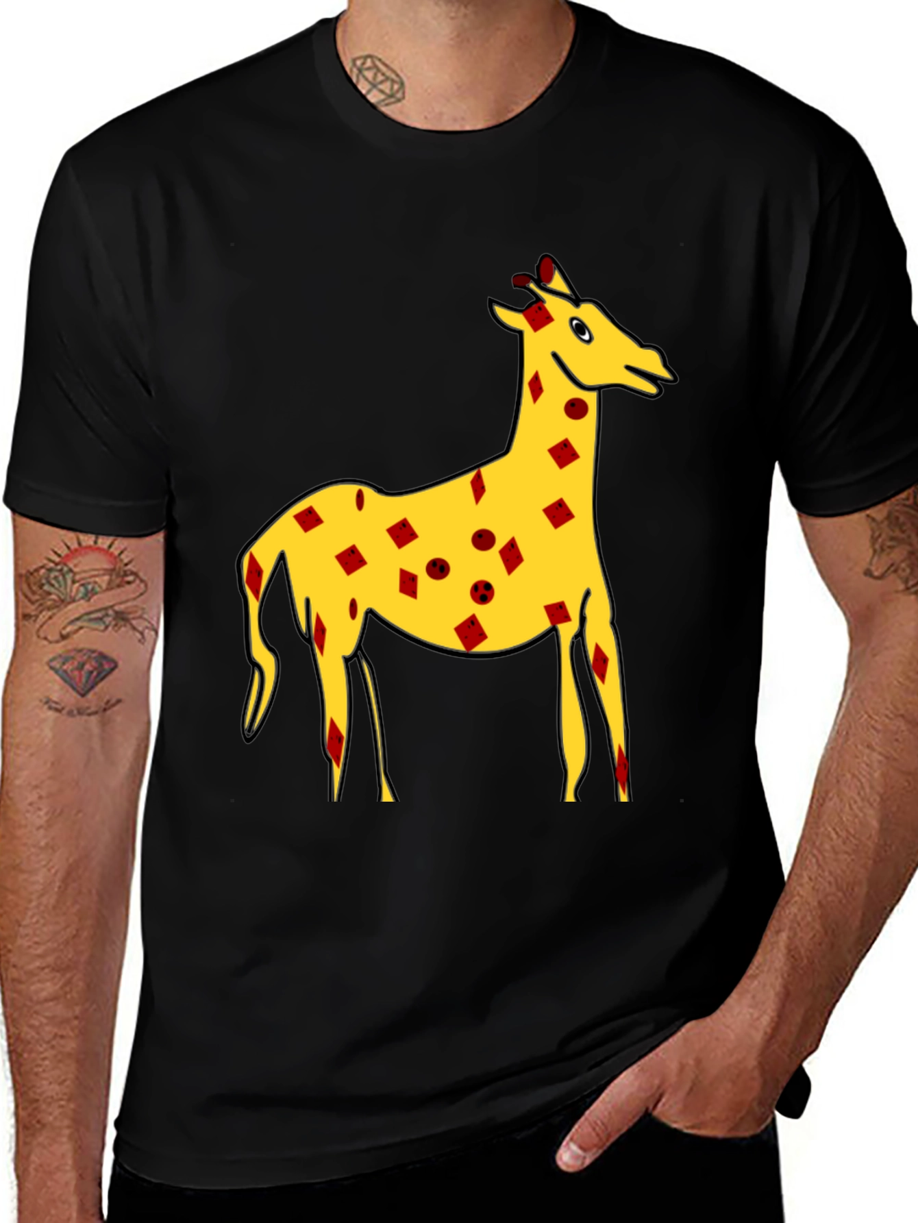 Variant 21 of Novelty Giraffe Print Black T-Shirt