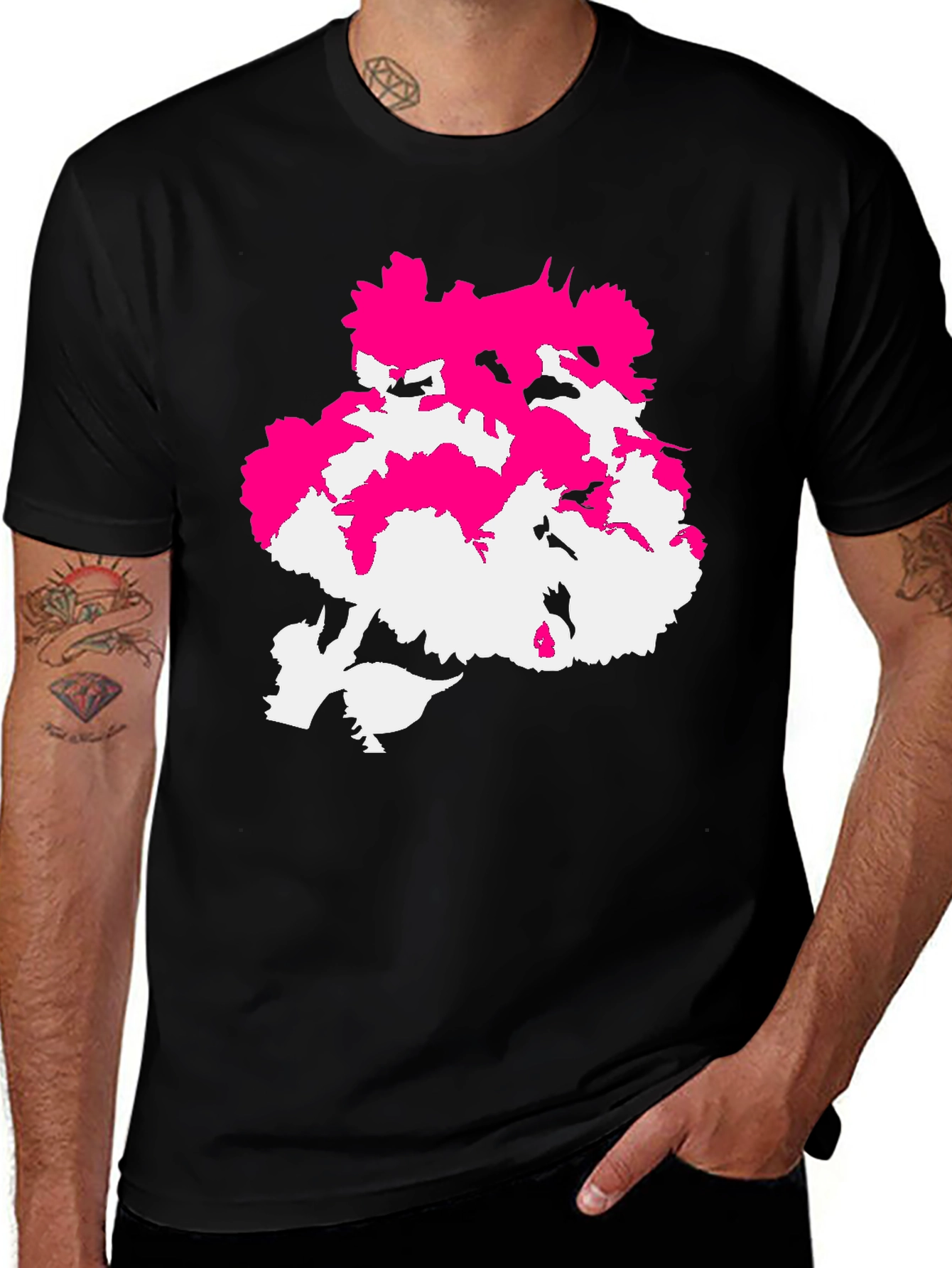 Variant 2 of Abstract Pink & White Design Black T-Shirt