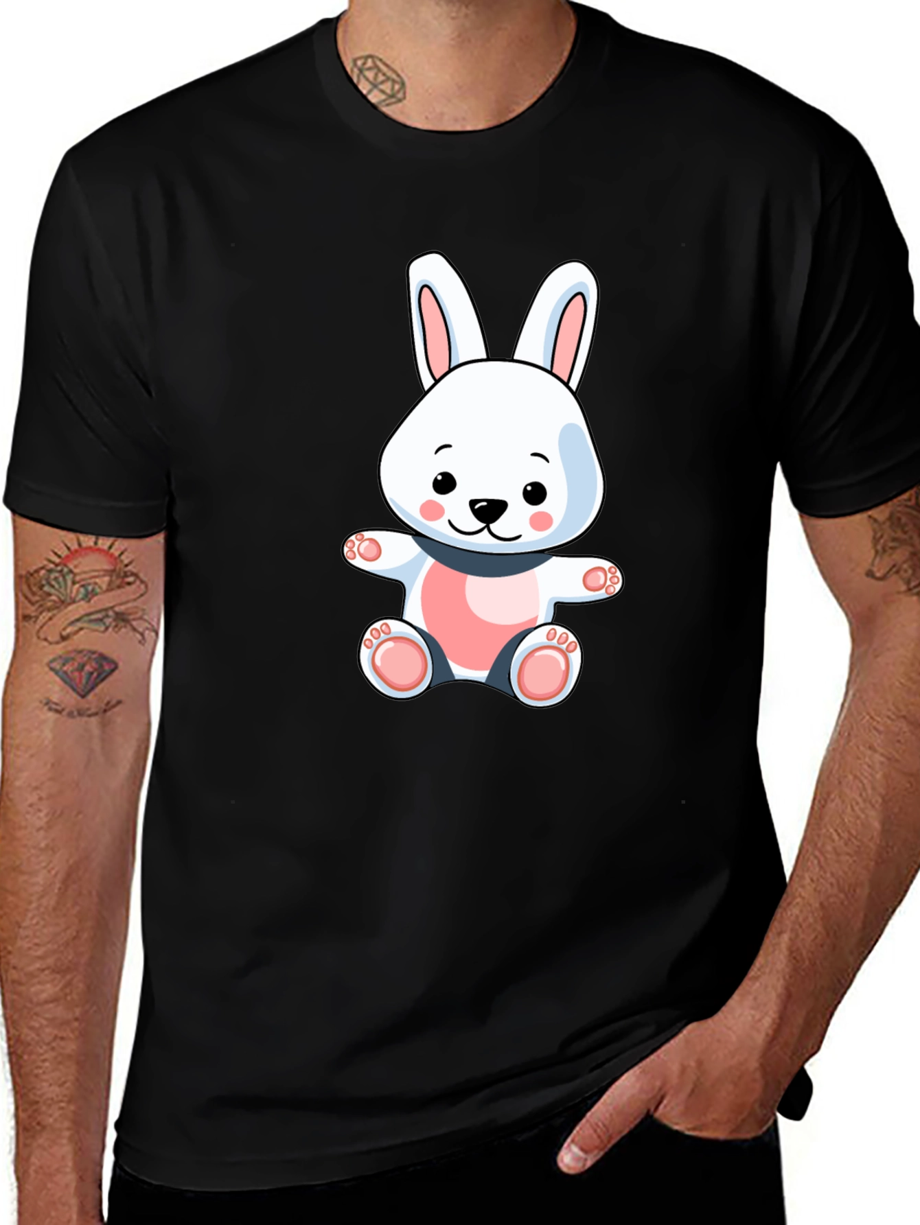 Variant 26 of Cute Bunny Graphic Tee - Black T-Shirt