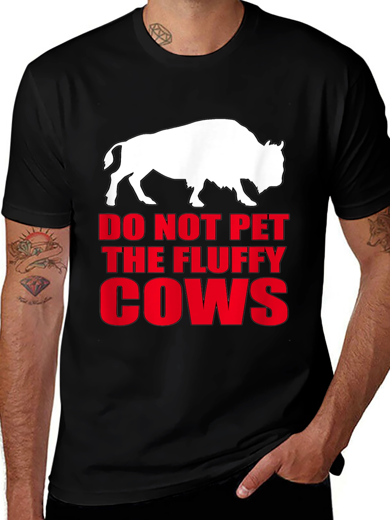 Variant 8 of Do Not Pet the Fluffy Cows Black T-Shirt