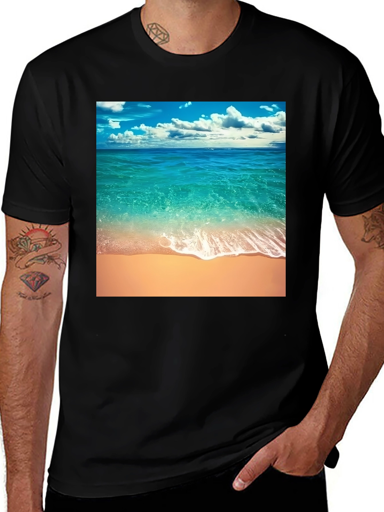 Variant 13 of Ocean View T-Shirt - Black Cotton Tee