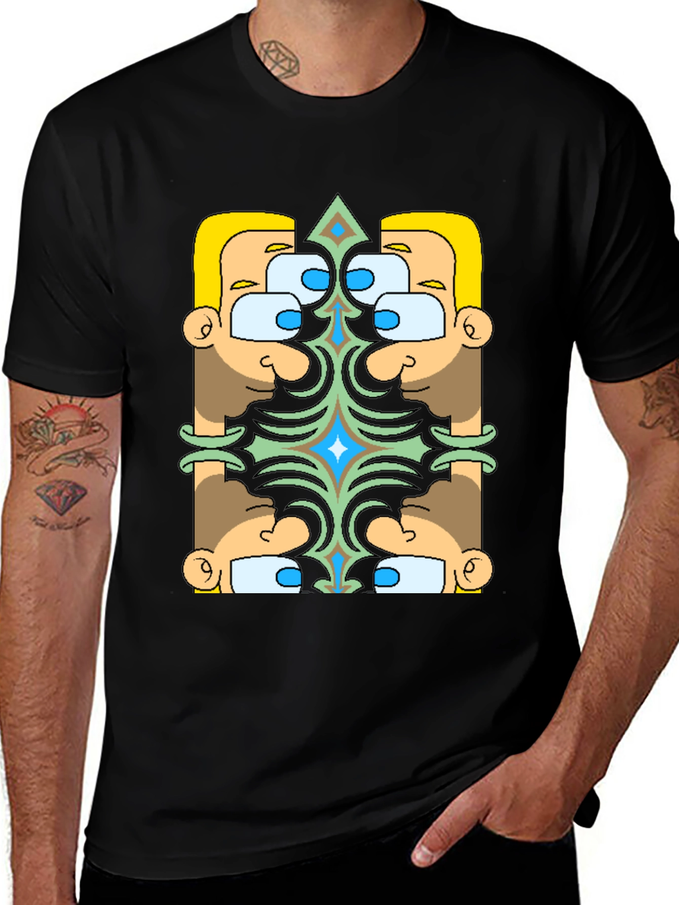 Variant 12 of Geometric Character Graphic Tee - Black