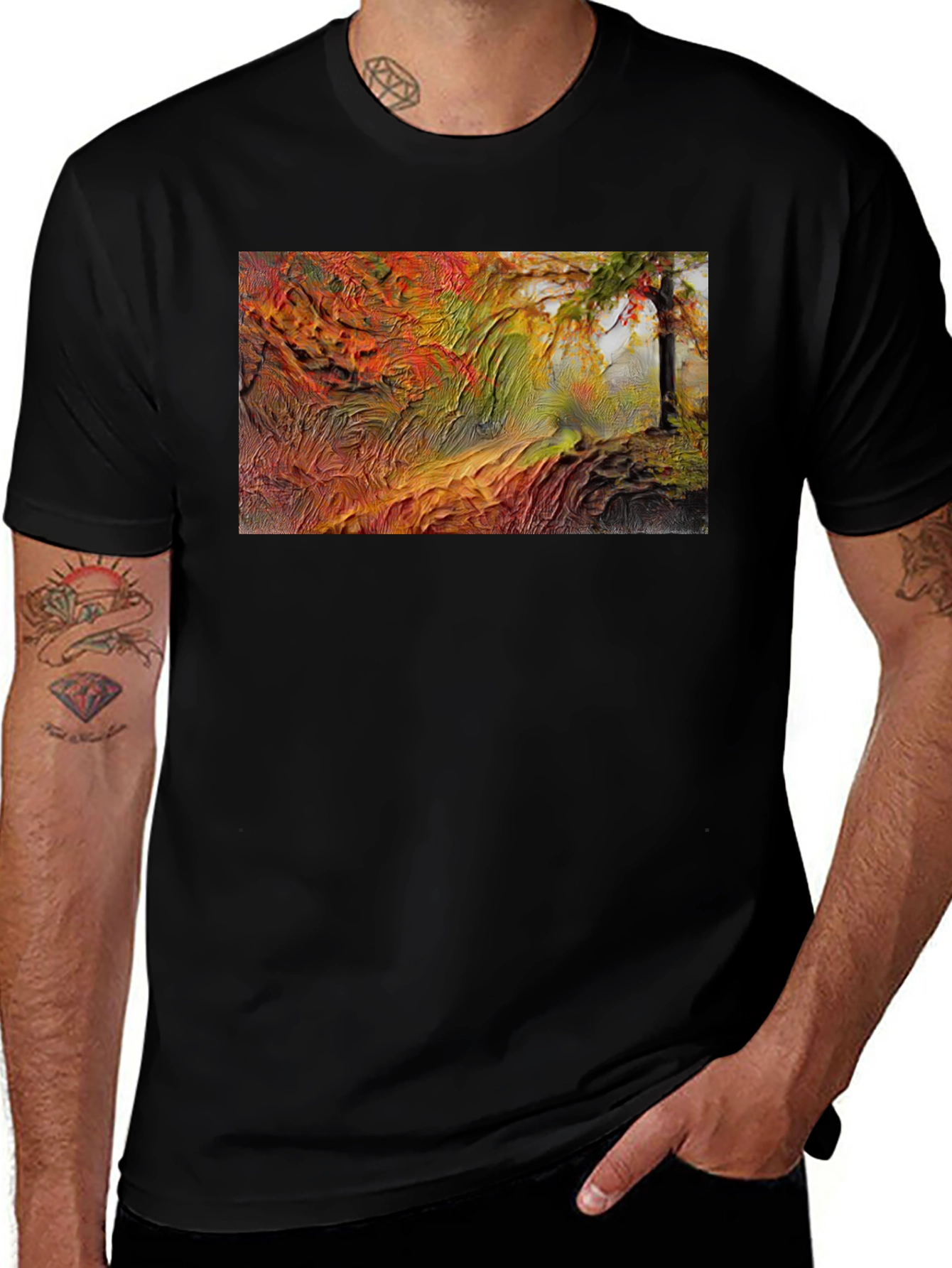 Variant 18 of Textured Autumn Landscape Black T-Shirt