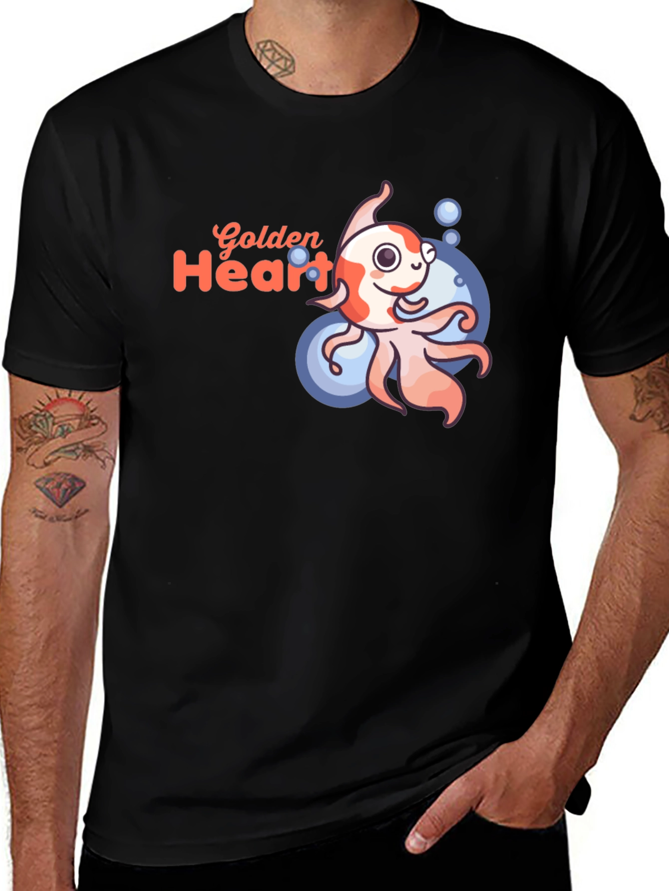 Variant 14 of Golden Heart Goldfish Graphic Tee - Black