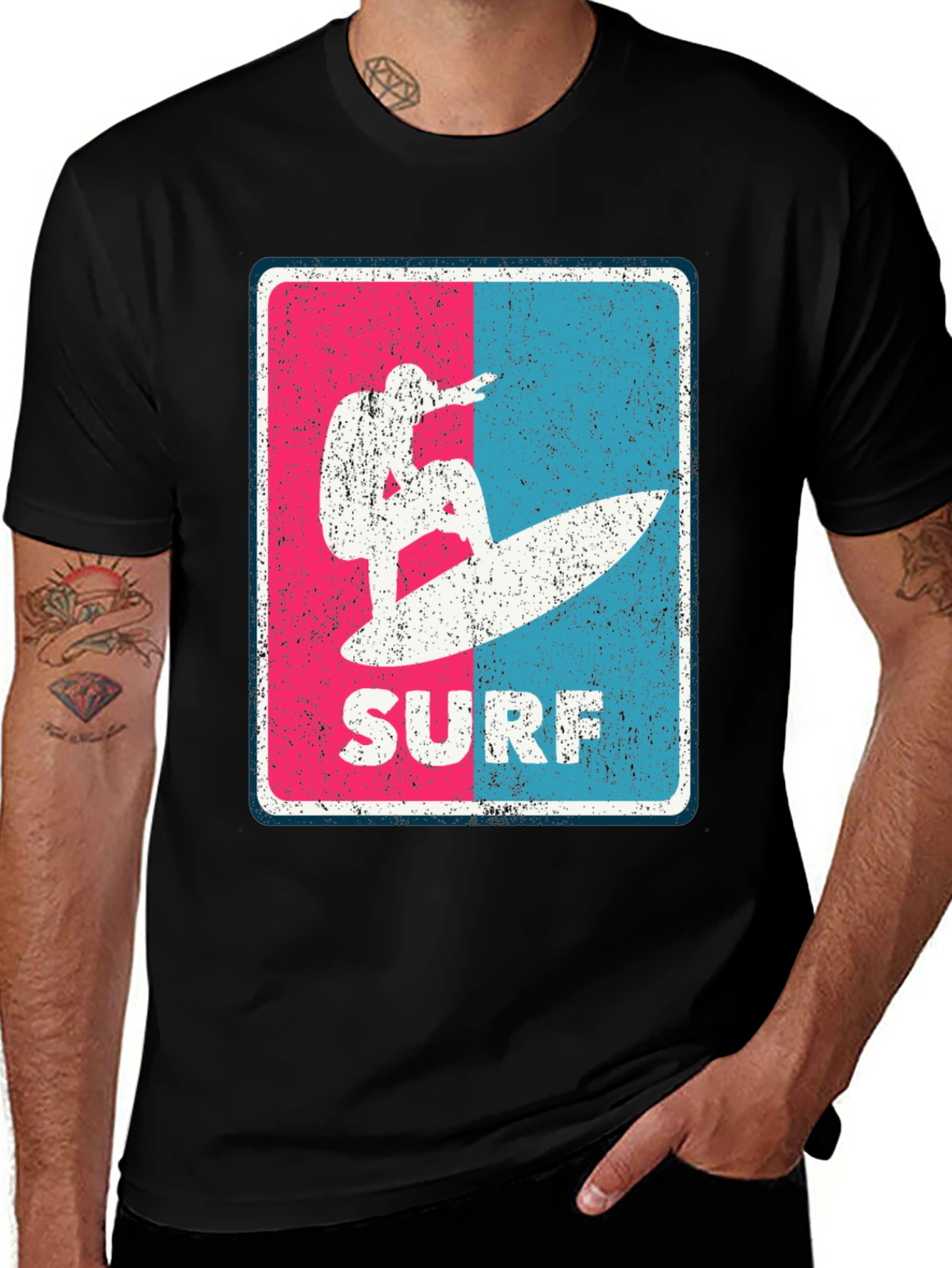 Variant 10 of Surf Graphic Tee - Retro Style Black T-Shirt