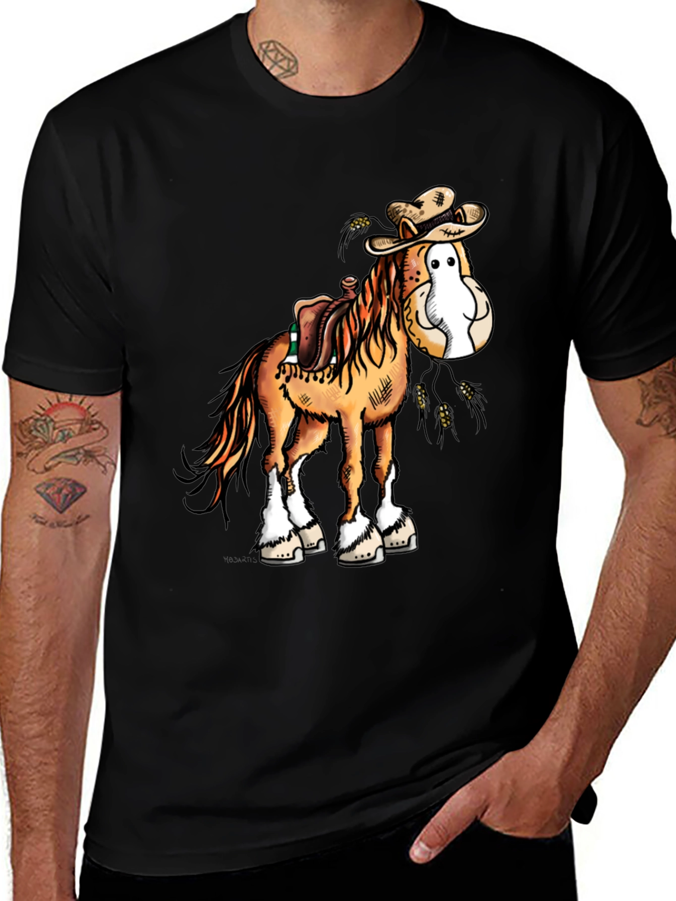 Variant 18 of Funny Cartoon Horse Cowboy Graphic Tee