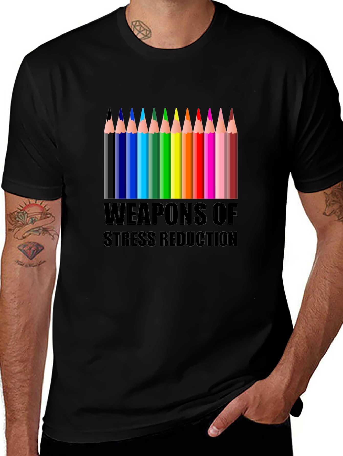 Variant 20 of Weapons of Stress Reduction Coloring Pencils Black T-Shirt