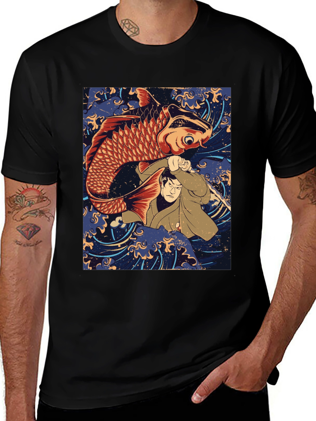 Variant 27 of Koi Fish & Samurai T-Shirt - Graphic Tee
