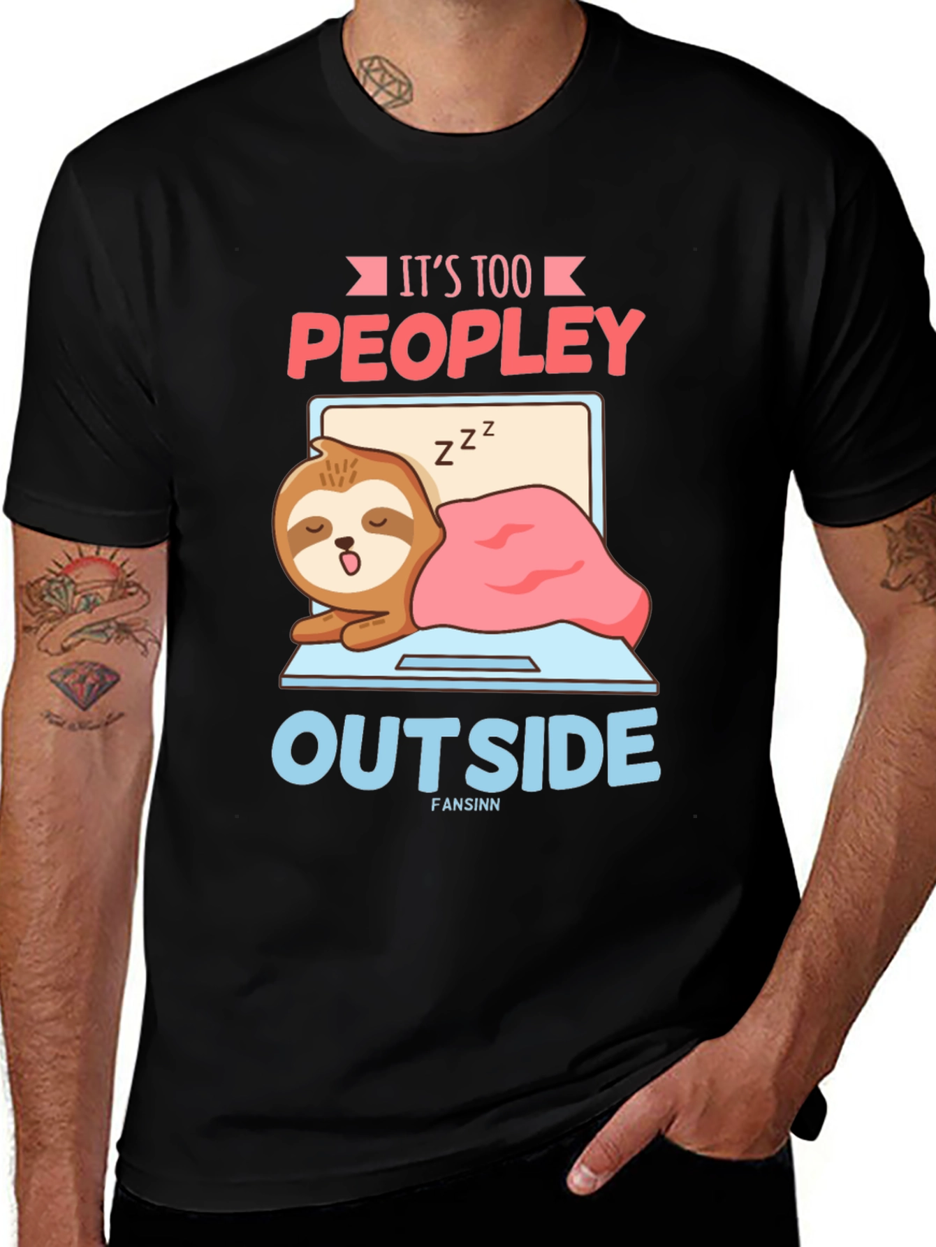 Variant 16 of Lazy Sloth Laptop T-Shirt: It's Too Peopley Outside