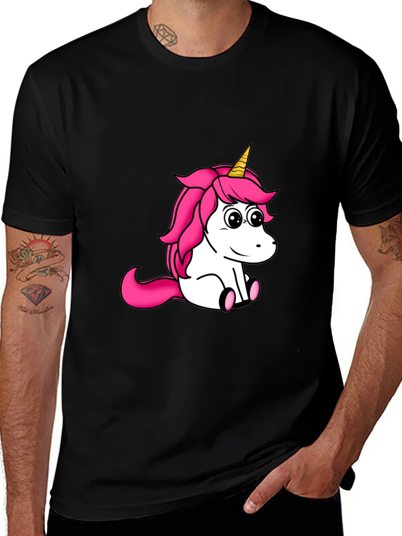 Unicorn Graphic Tee - Black Cotton Shirt