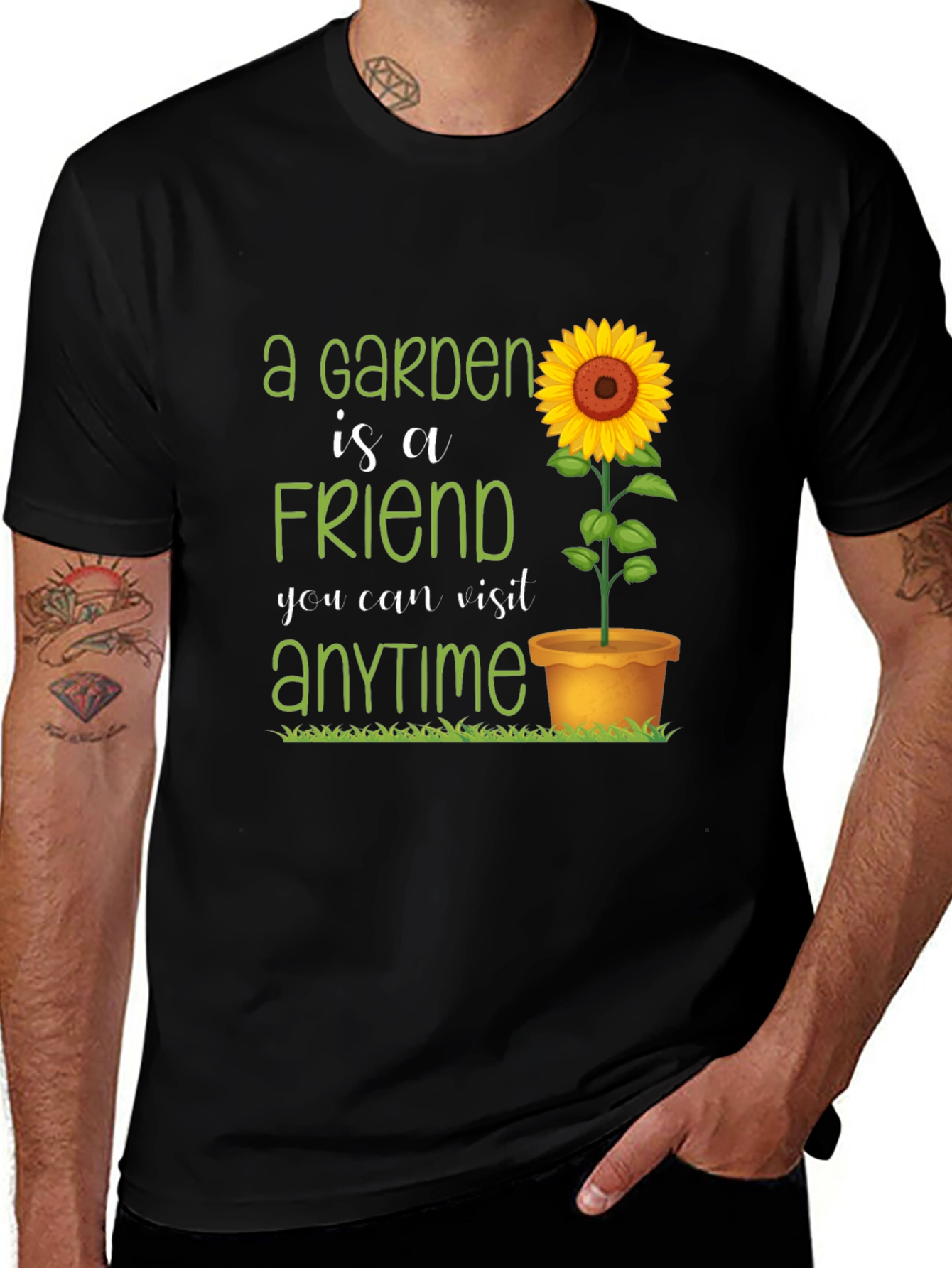 Variant 2 of Garden Friend T-Shirt: Sunflower & Green Text