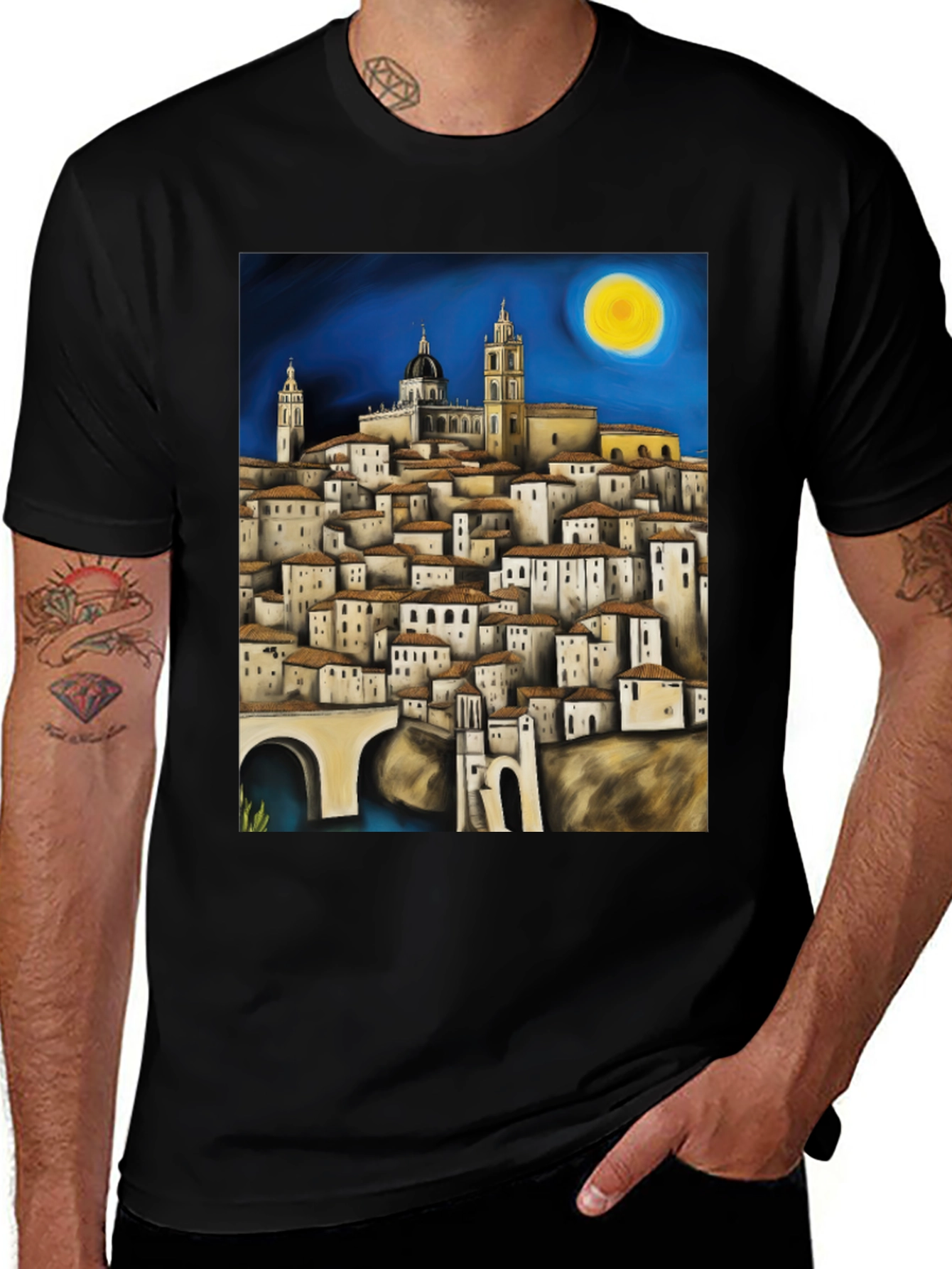Variant 25 of Cityscape Art Tee - Men's Black T-Shirt