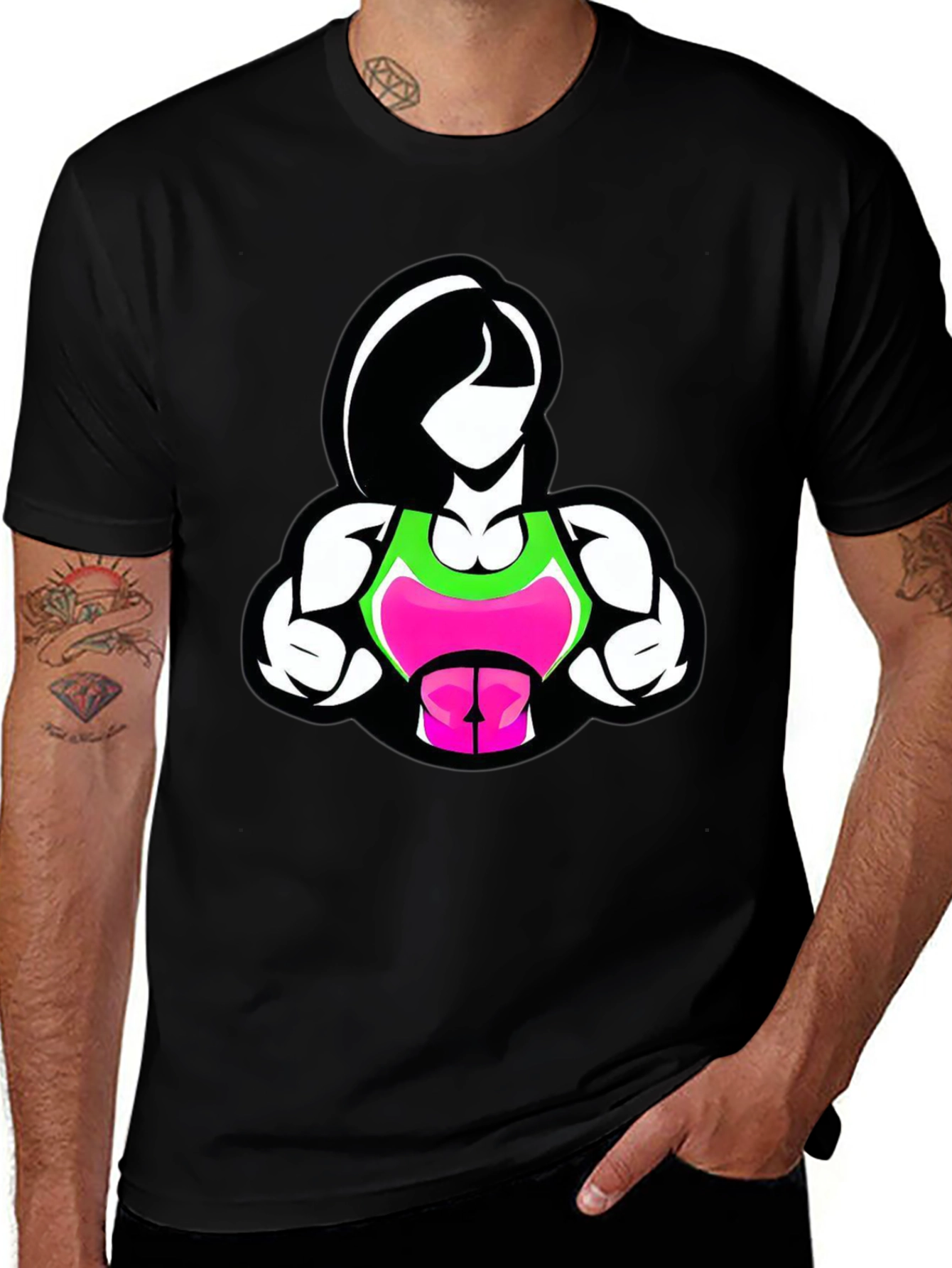 Variant 10 of Fitness Woman Graphic Tee - Black Cotton Blend