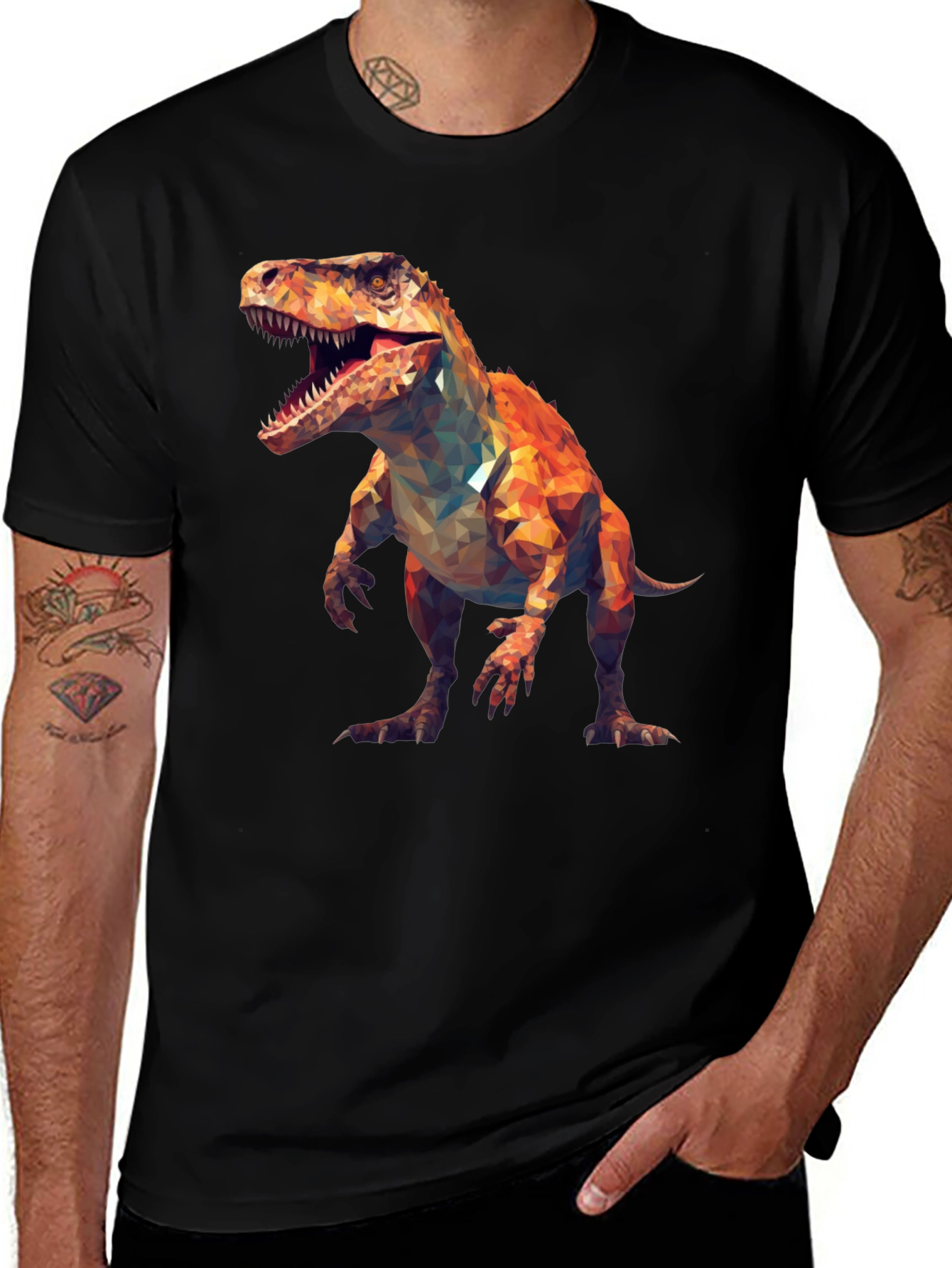 Variant 5 of Geometric Dinosaur T-Shirt - Black Cotton Tee