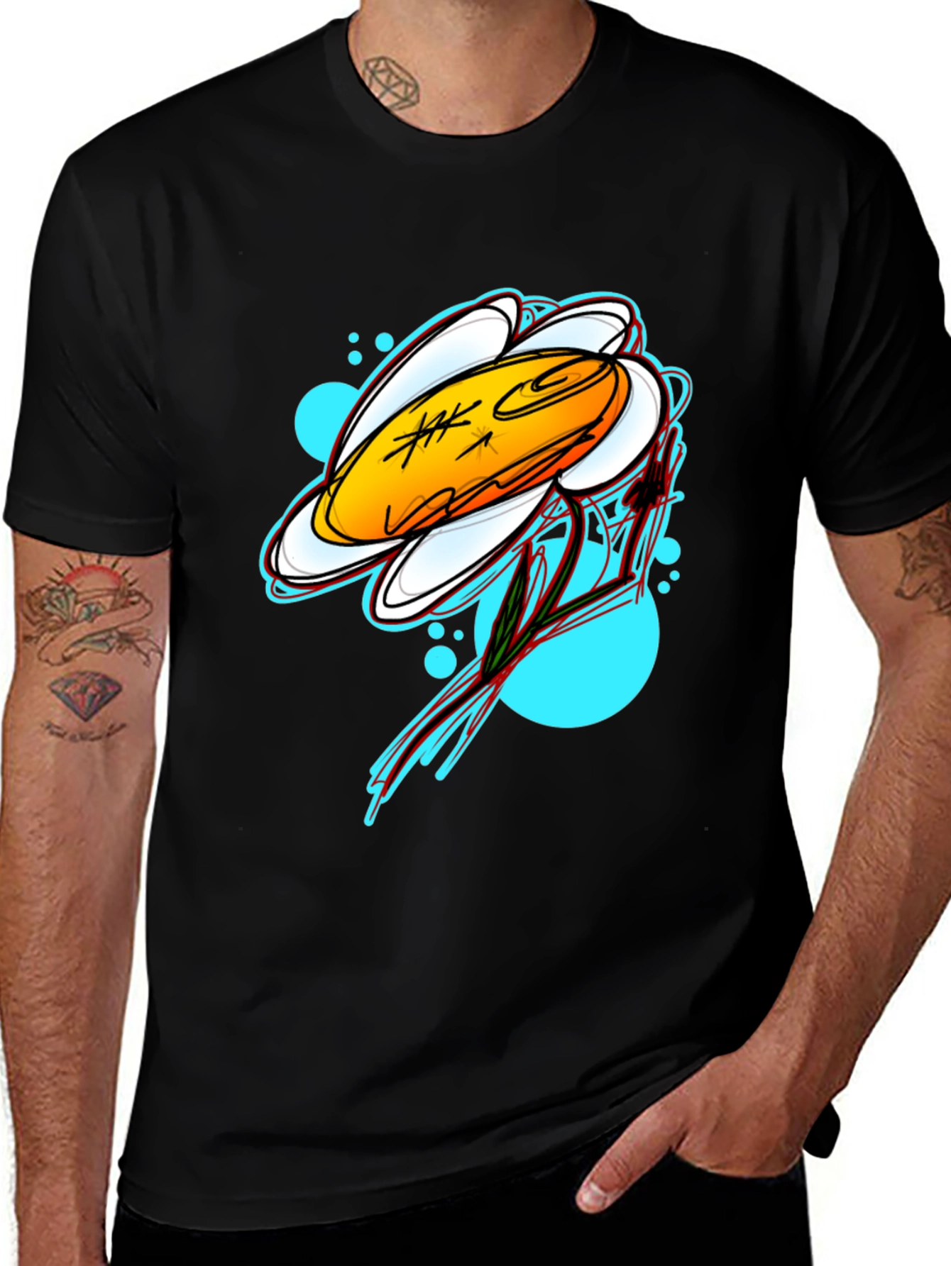 Variant 21 of Edgy Floral Graphic Tee - Black Casual Shirt