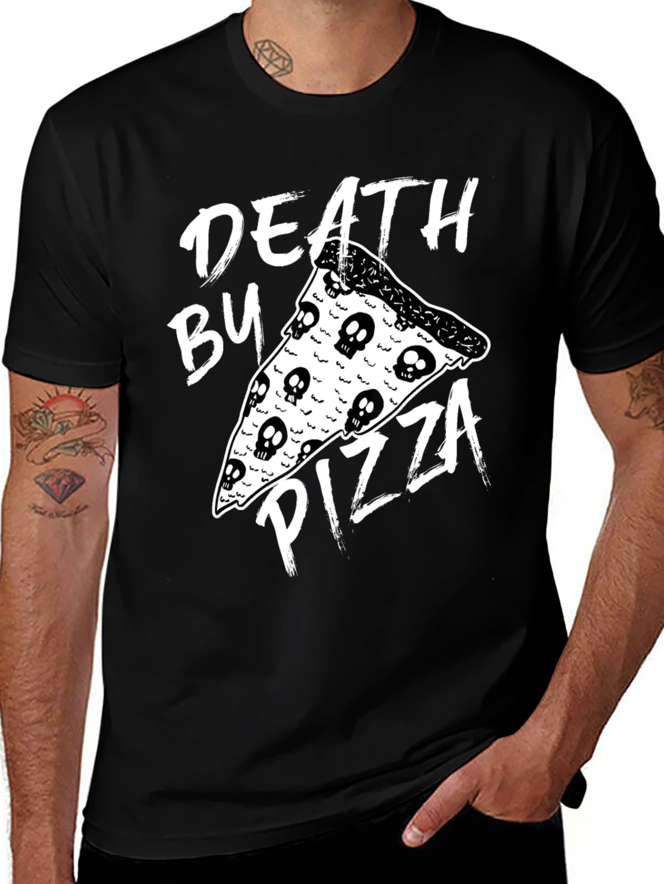 Variant 21 of Death by Pizza T-Shirt - Skull Topping Slice