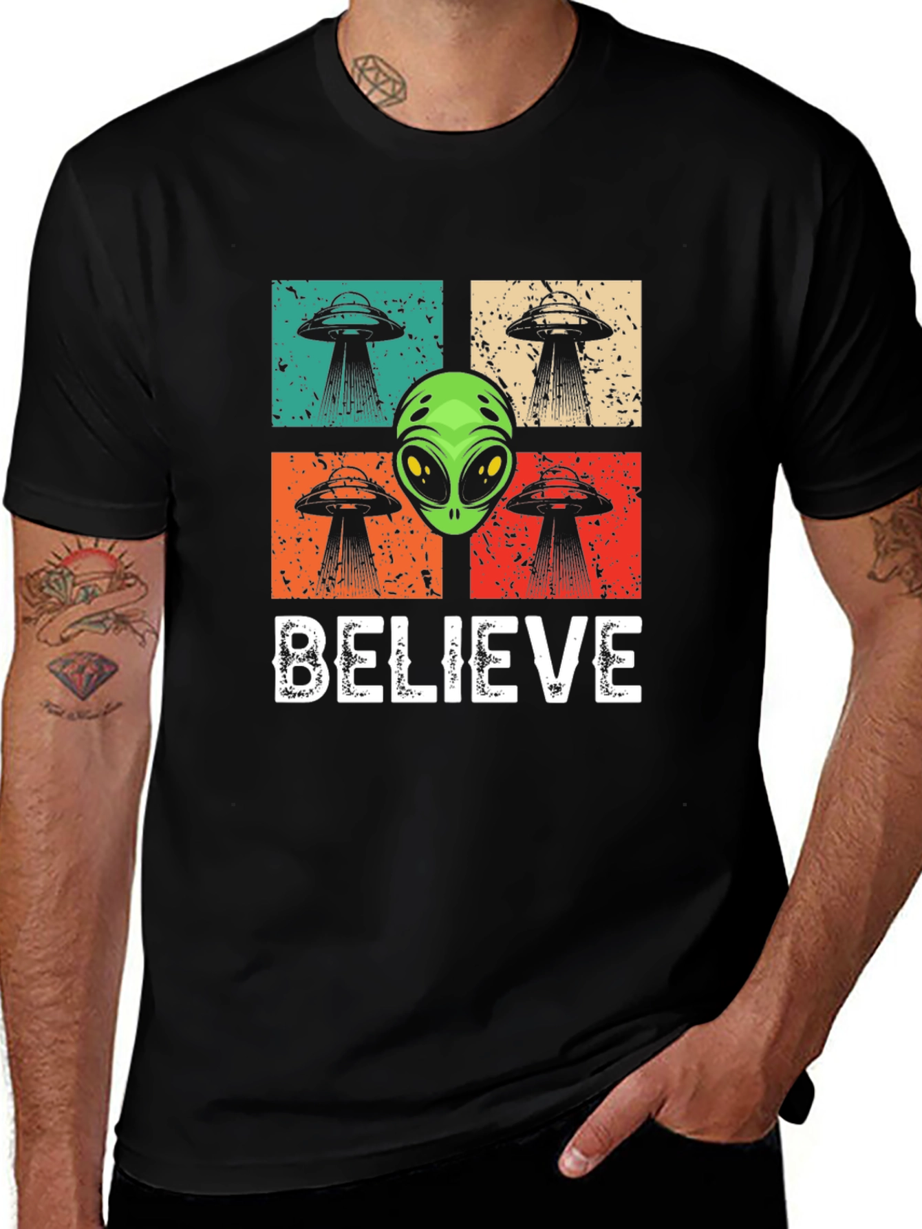 Variant 9 of Believe Alien UFO Graphic T-Shirt - Retro Design
