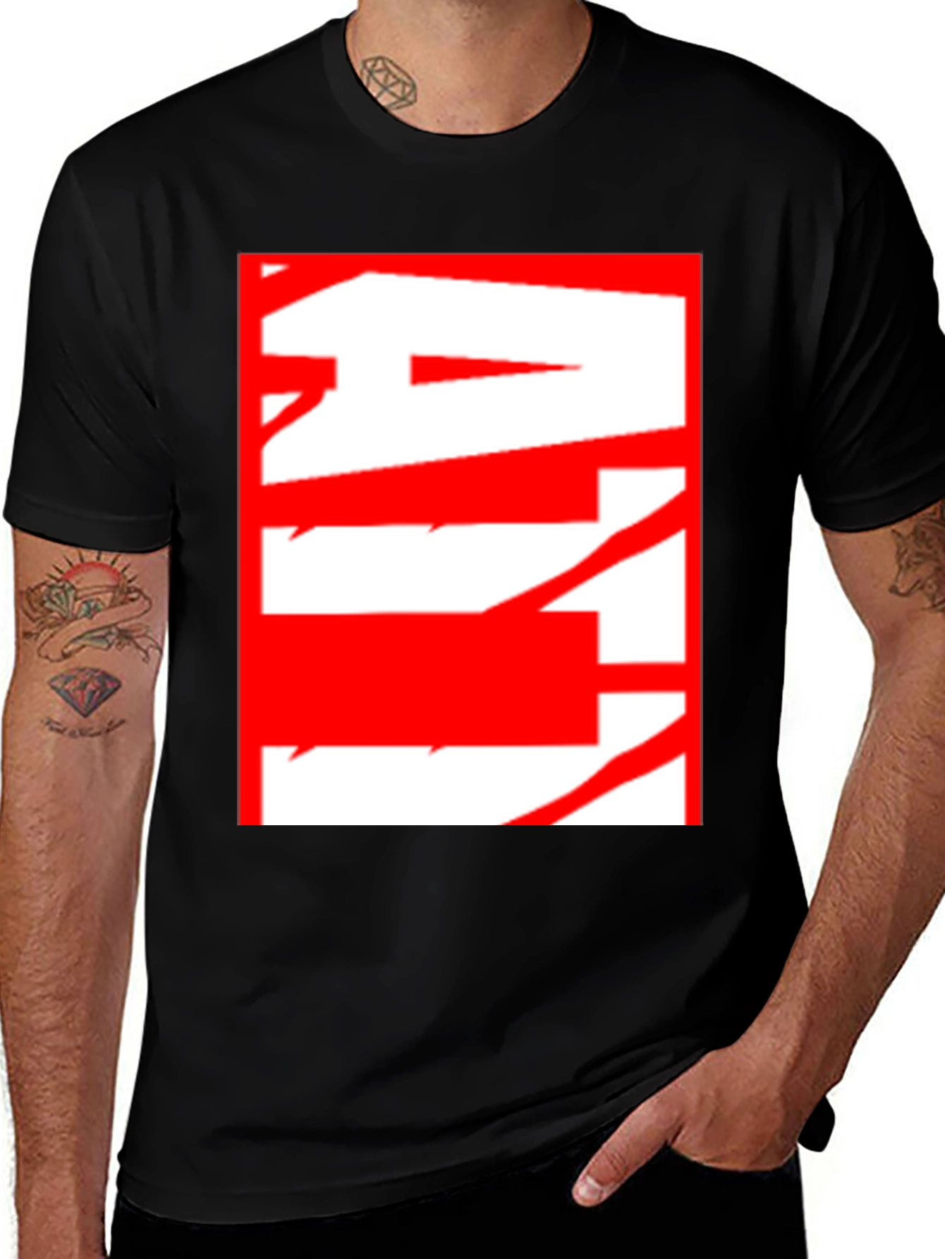 Variant 24 of Abstract Red & White Graphic Black T-Shirt