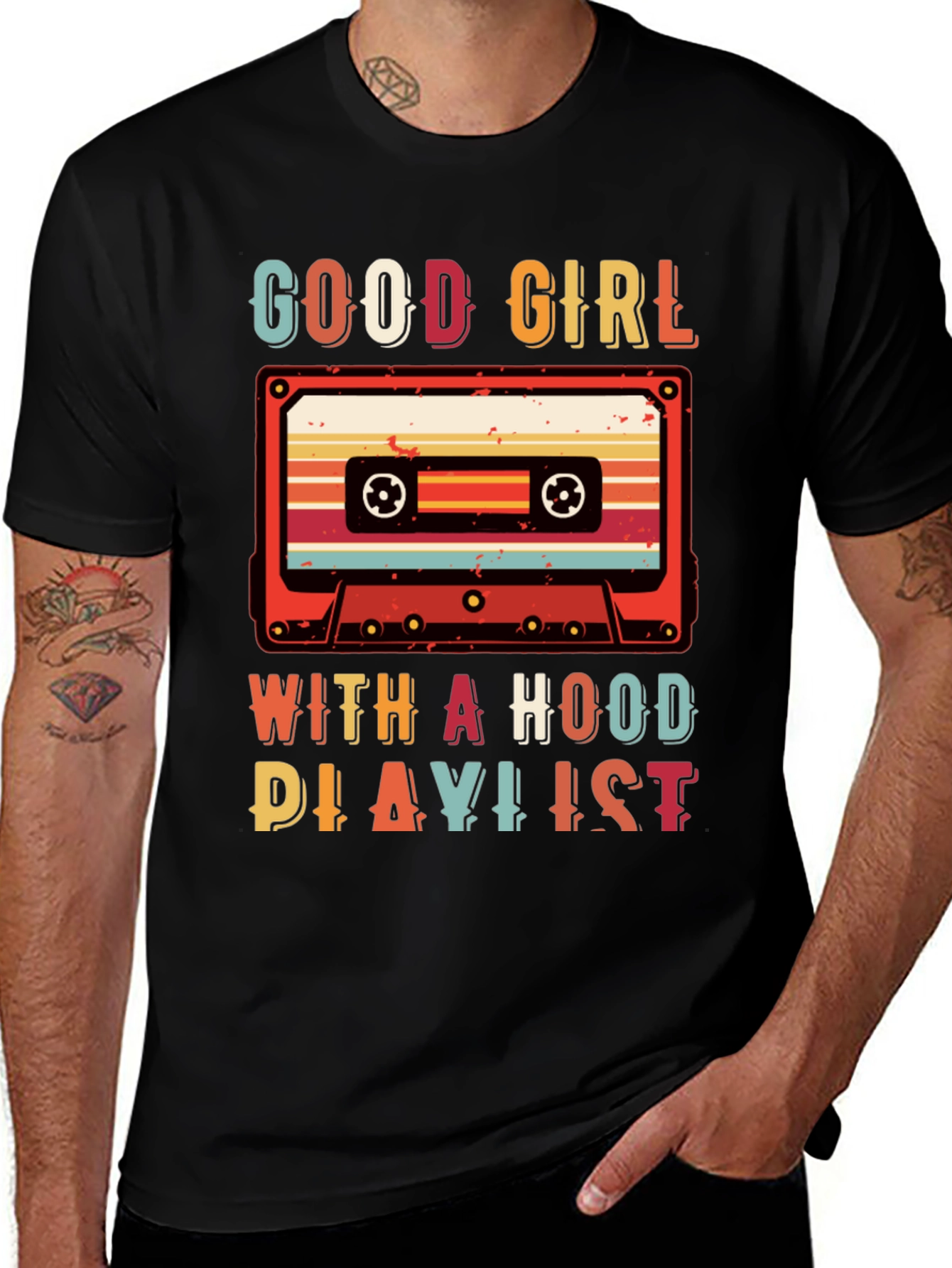 Good Girl With A Hood Playlist Retro Cassette T-Shirt