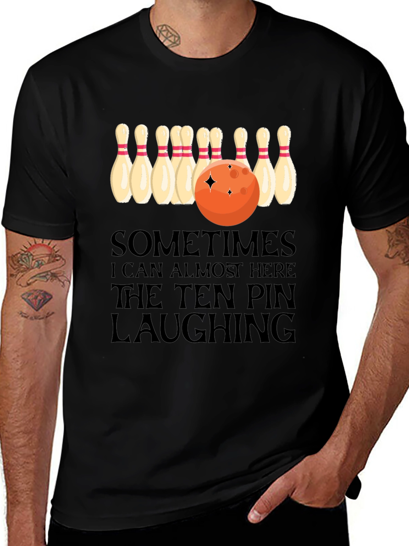 Variant 19 of Bowling Humor T-Shirt: Ten Pin Laughing Graphic Tee