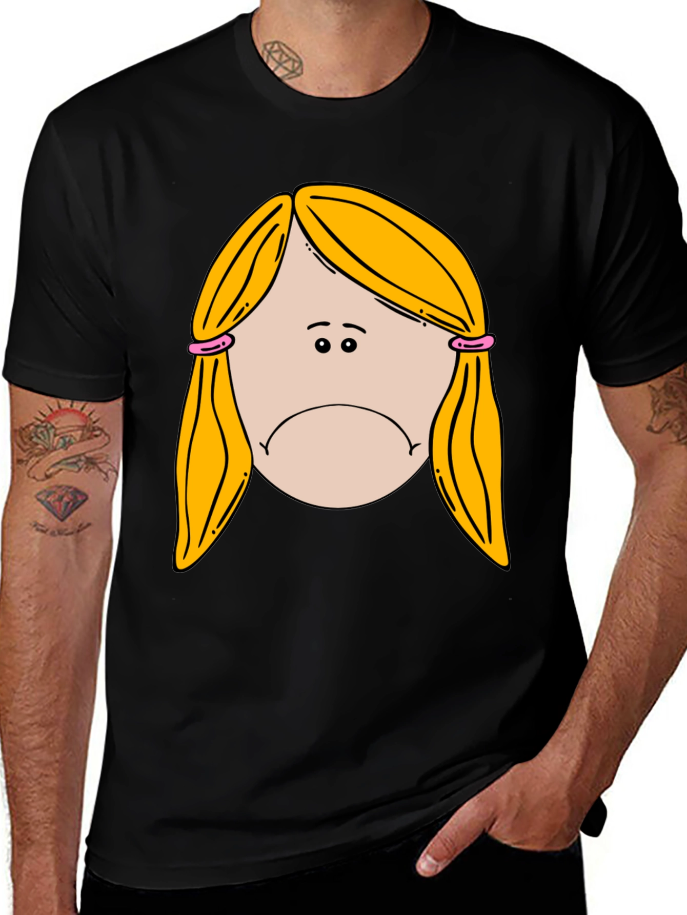 Variant 28 of Sad Girl Cartoon Graphic Black T-Shirt