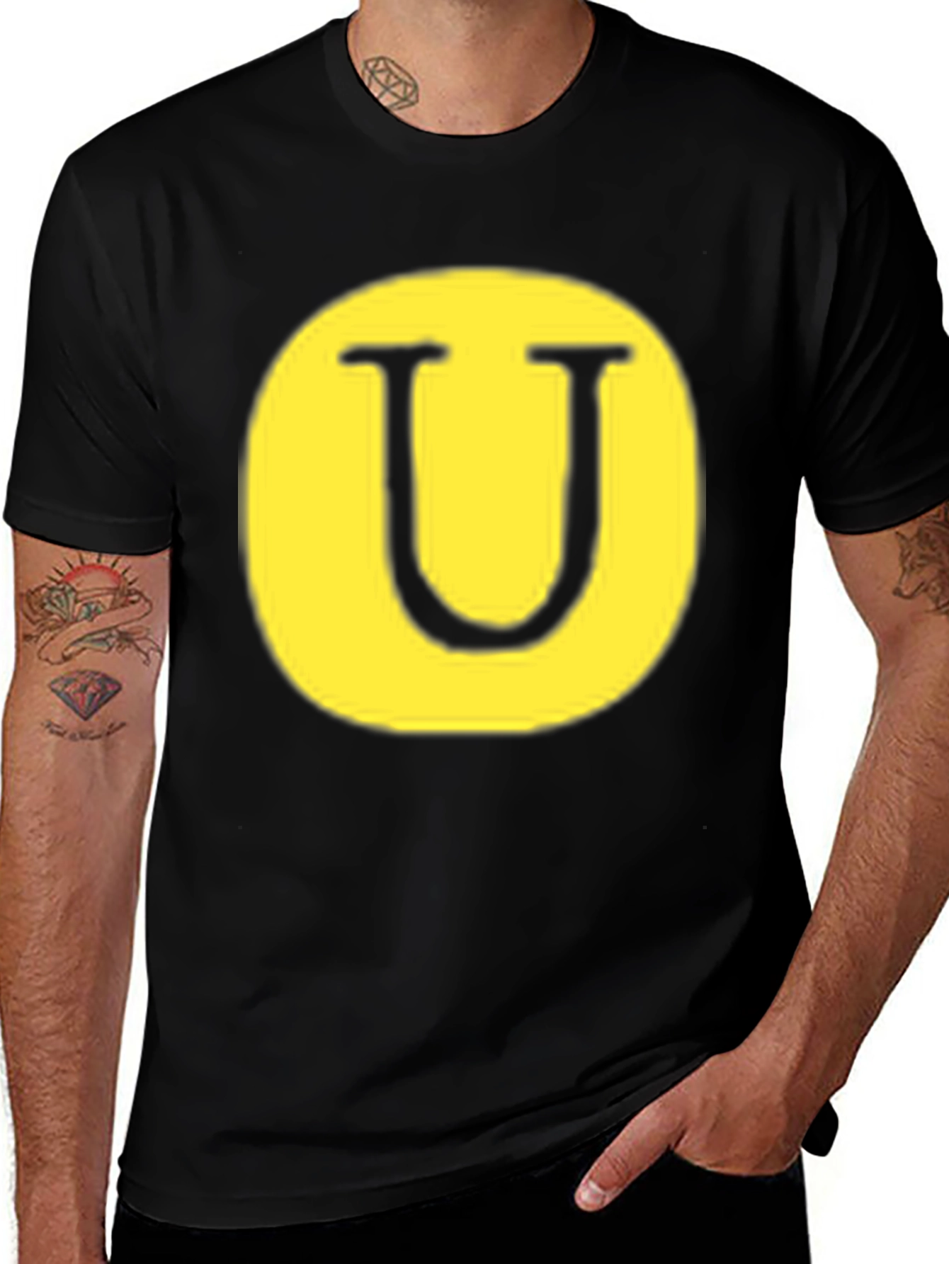 Letter U Graphic Tee - Black Cotton Blend