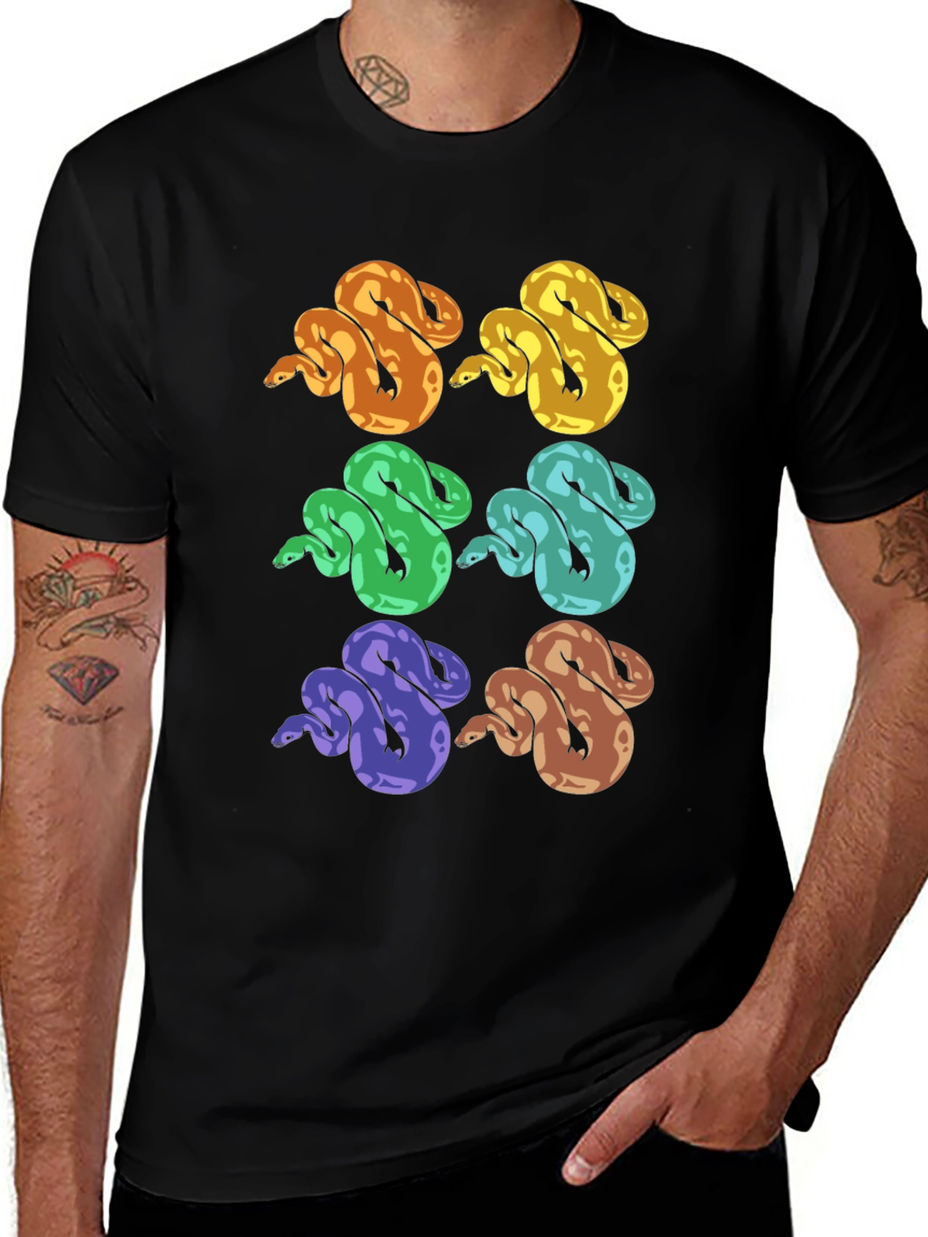 Variant 14 of Colorful Snake Print T-Shirt - Unique Reptile Design
