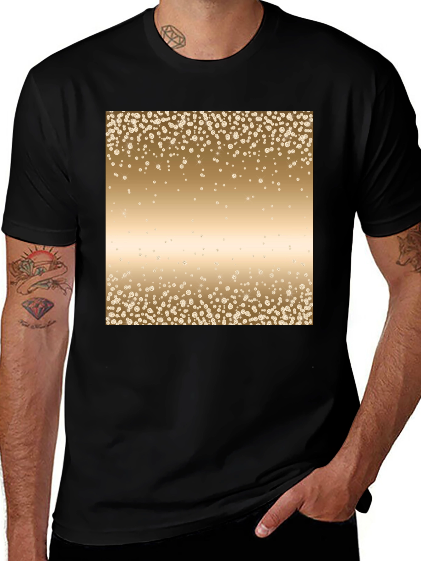 Black Men's Black Tee with Gold Confetti Print main image