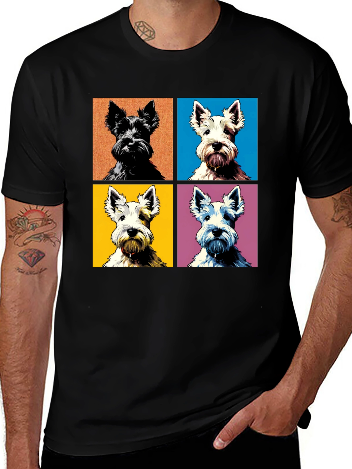 Pop Art Scottish Terrier Graphic Tee -  Trendy Pet Lover's T-Shirt