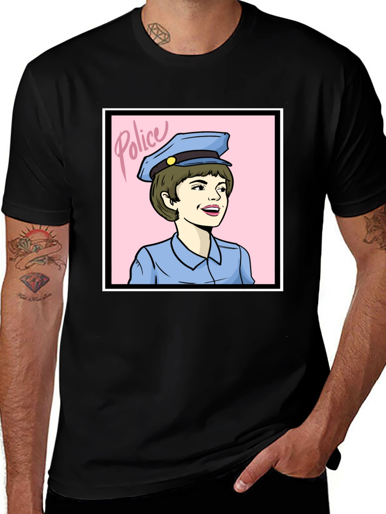 Variant 29 of Retro Police Woman Graphic Tee - Black