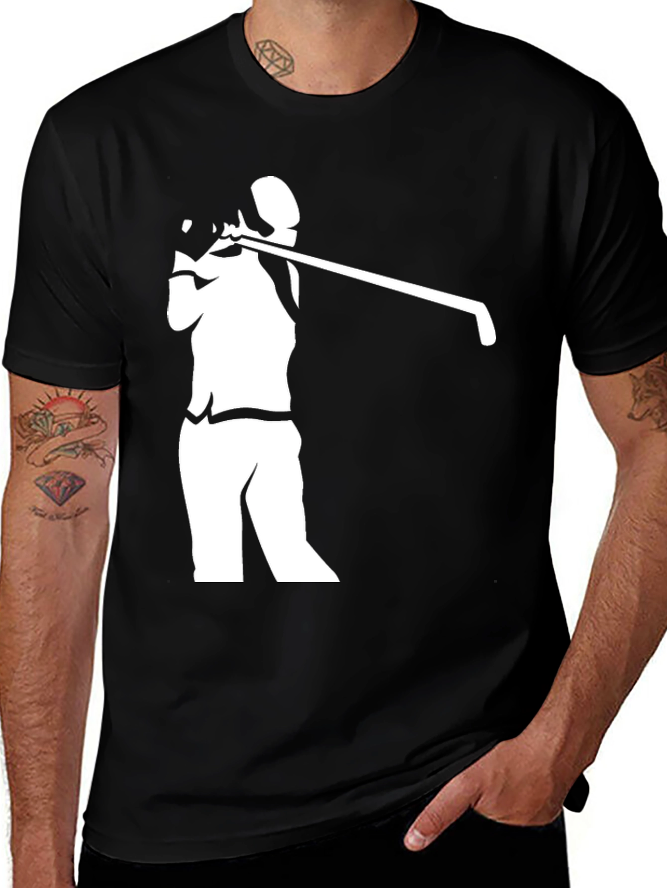 Variant 26 of Golf Swing Silhouette Graphic Tee - Black Cotton T-Shirt