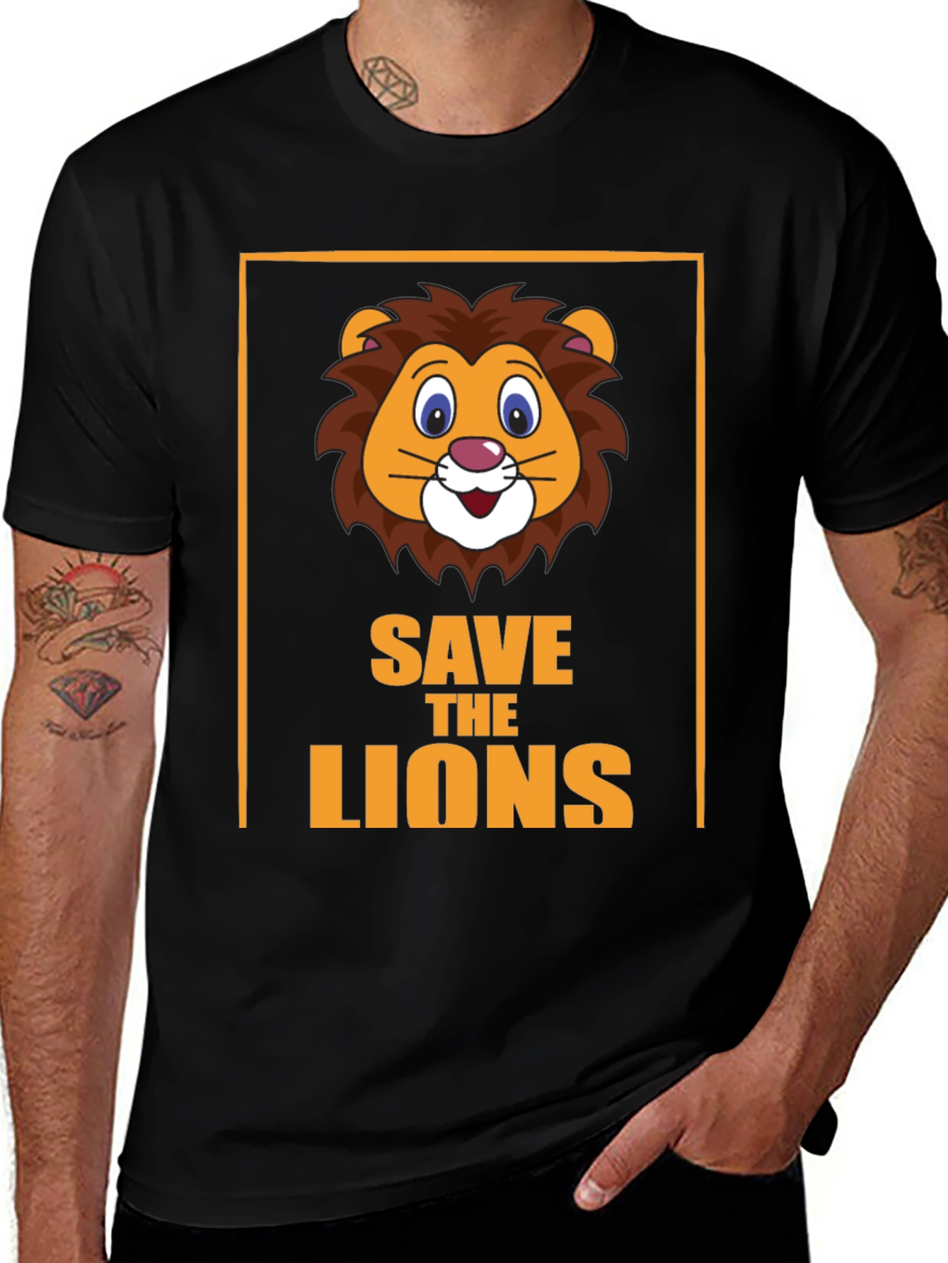 Variant 9 of Save The Lions Graphic T-Shirt, Black Tee