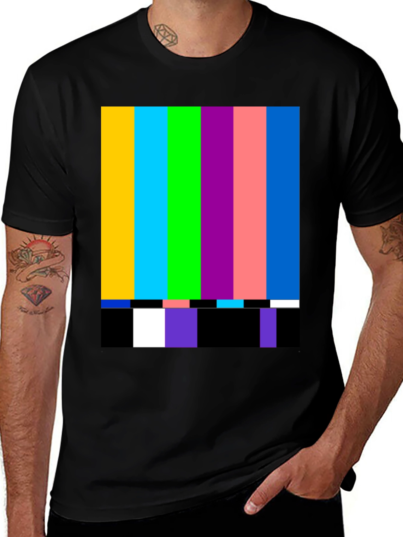 Variant 8 of Retro Color Bar Pattern Black T-Shirt