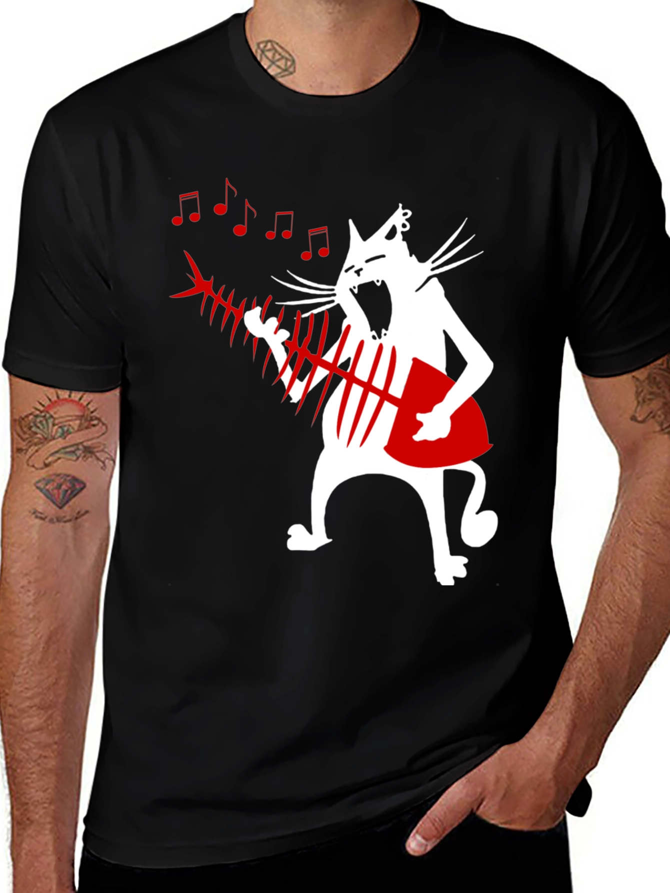 Variant 14 of Rockin' Cat T-Shirt - Fishbone Guitar