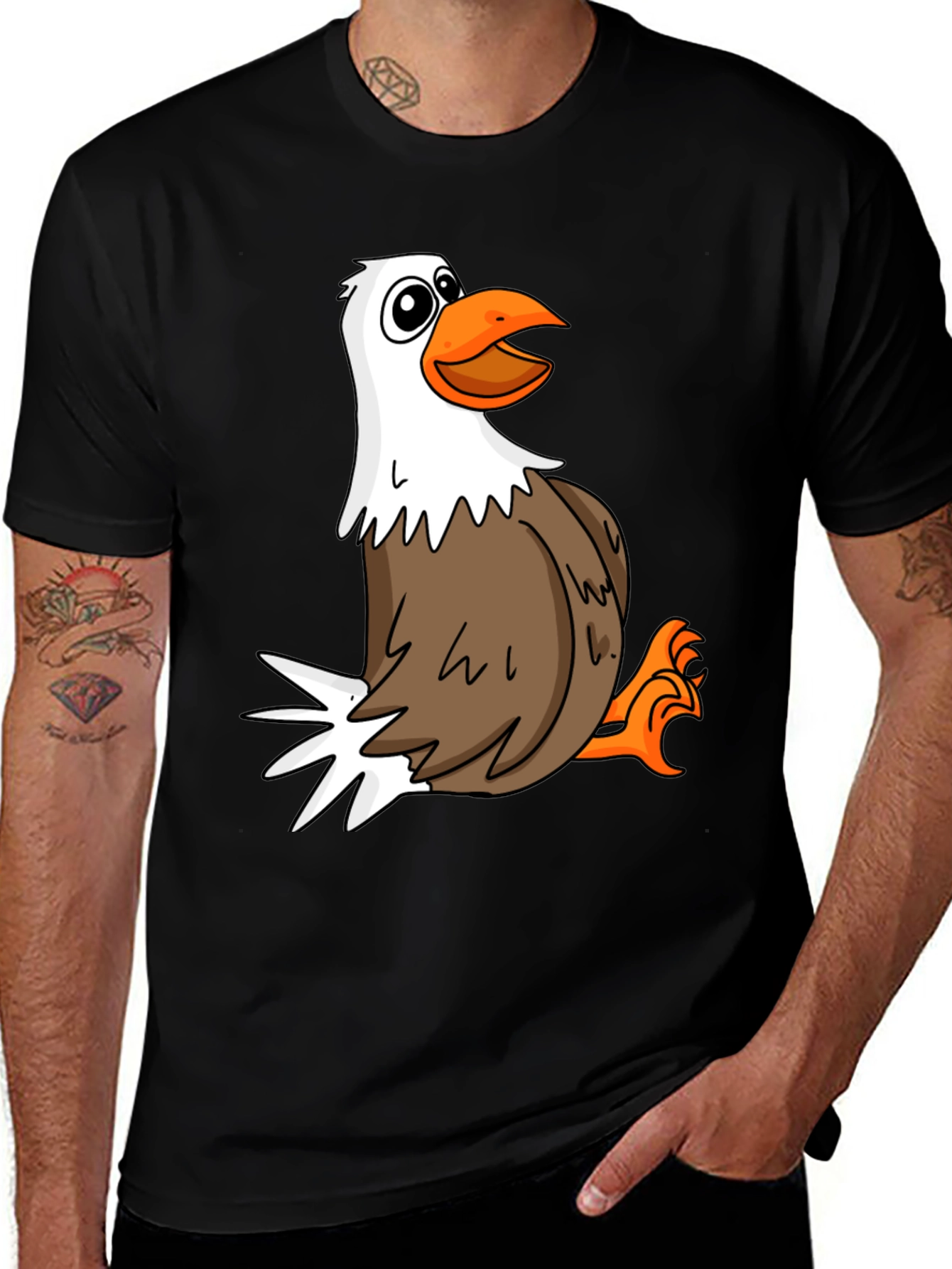 Variant 12 of Funny Cartoon Eagle Black T-Shirt