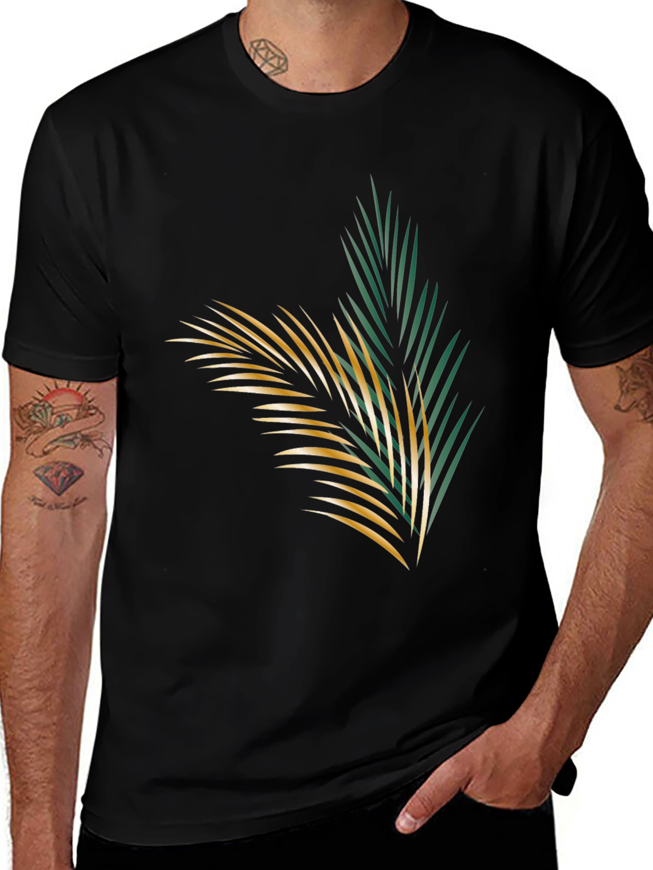 Variant 14 of Tropical Palm Leaf Graphic Black T-Shirt