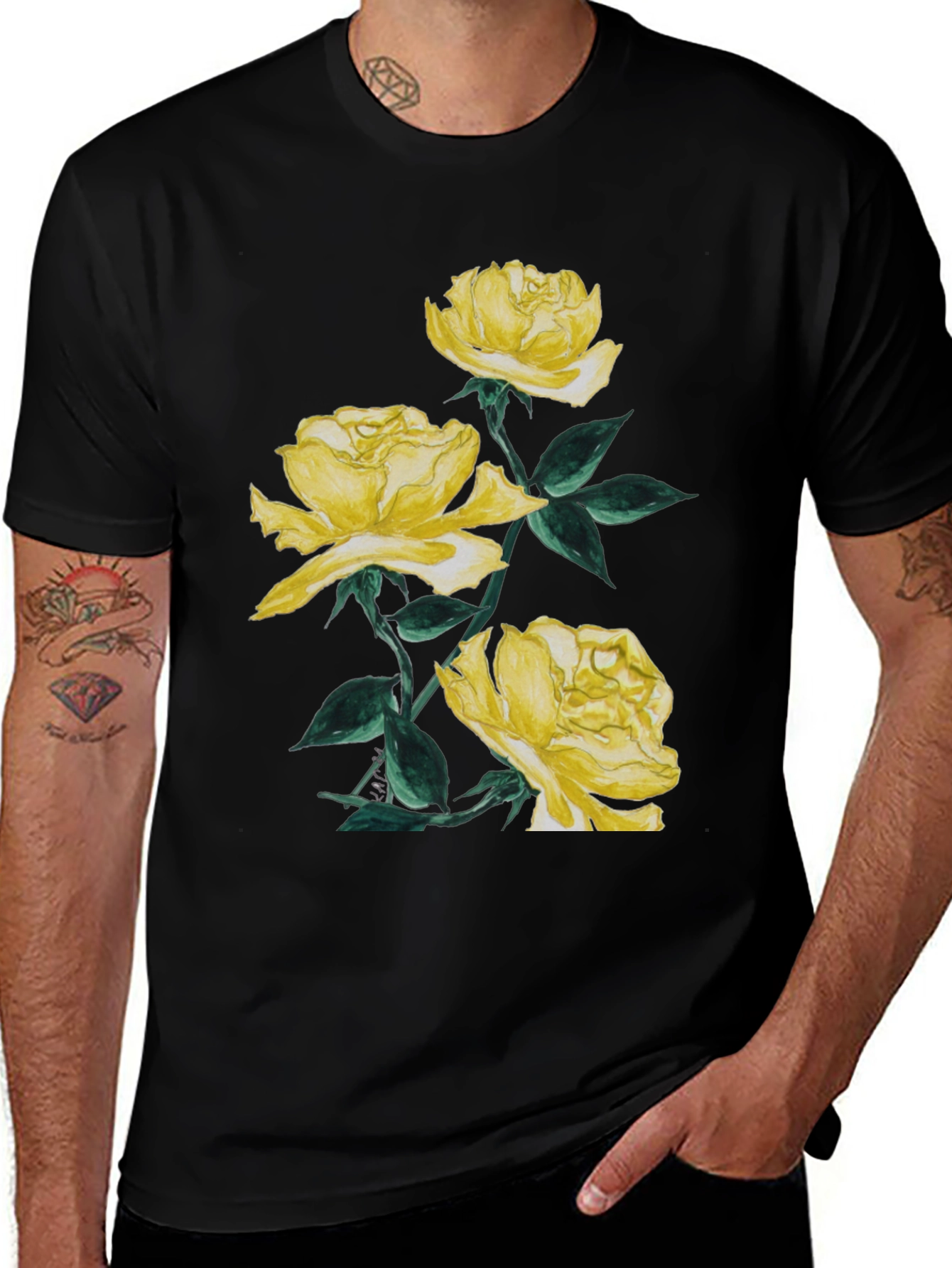 Variant 28 of Yellow Roses Graphic Tee - Stylish Floral Design
