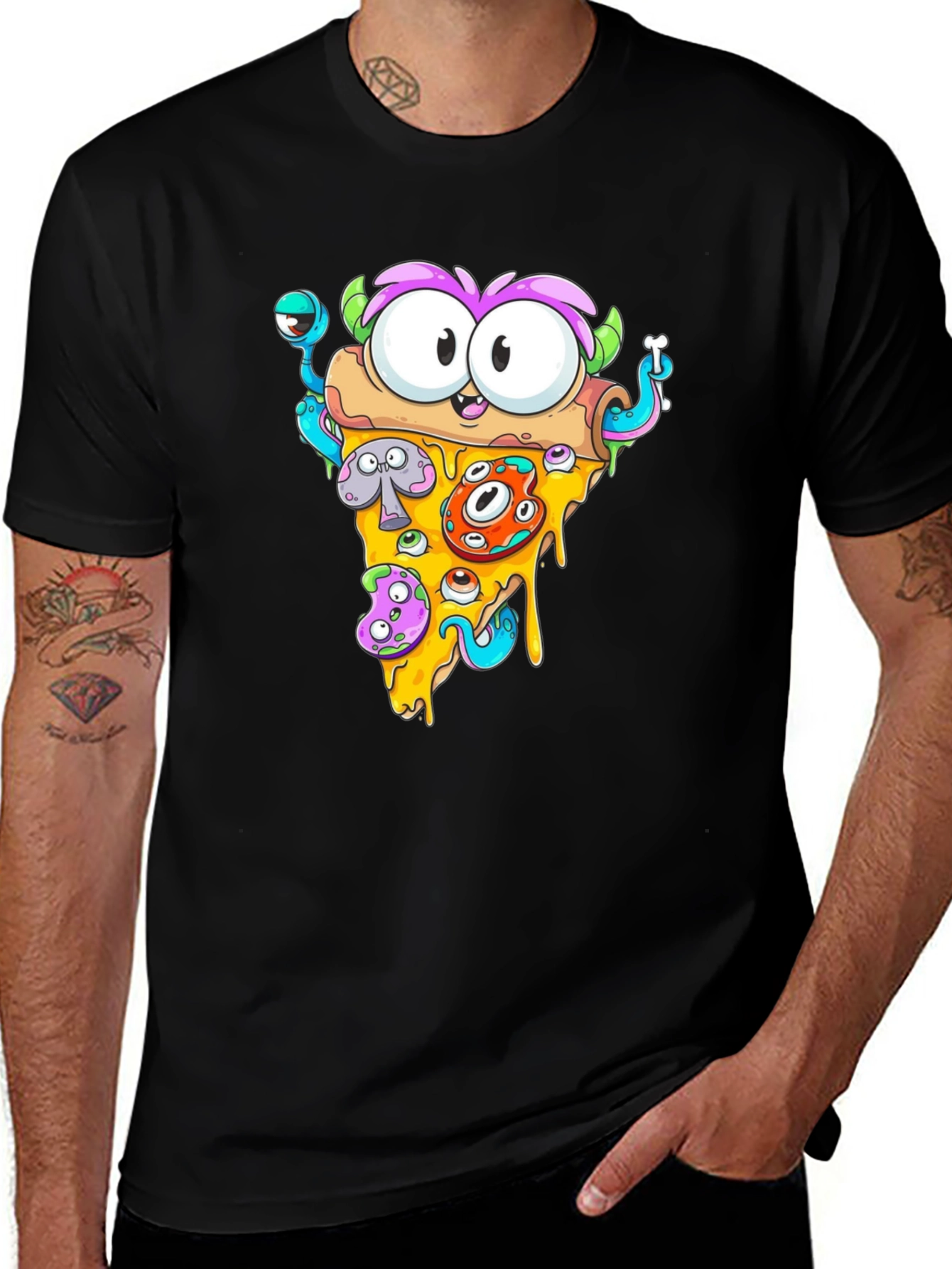 Variant 13 of Pizza Monster Graphic Tee - Quirky Black T-Shirt