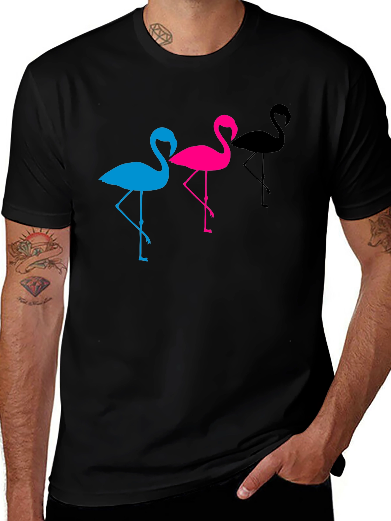 Variant 25 of Flamingo Trio Graphic Tee - Black Unisex T-Shirt