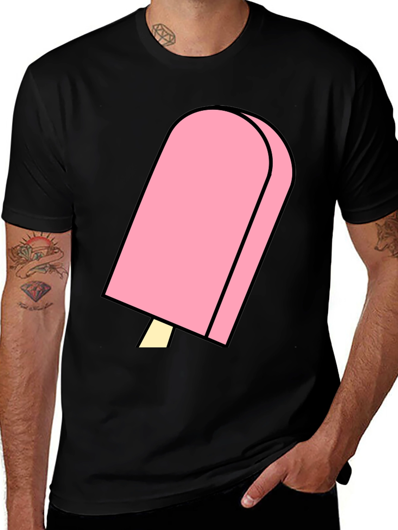 Variant 25 of Pink Popsicle Graphic Tee - Black Cotton Blend T-Shirt