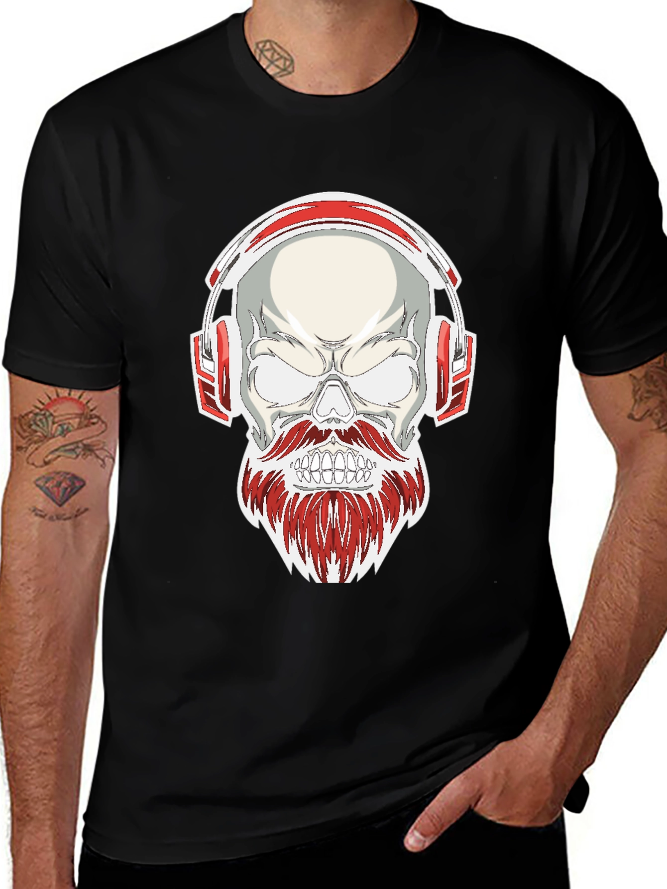 Variant 22 of Skull with Headphones Graphic Tee - Black