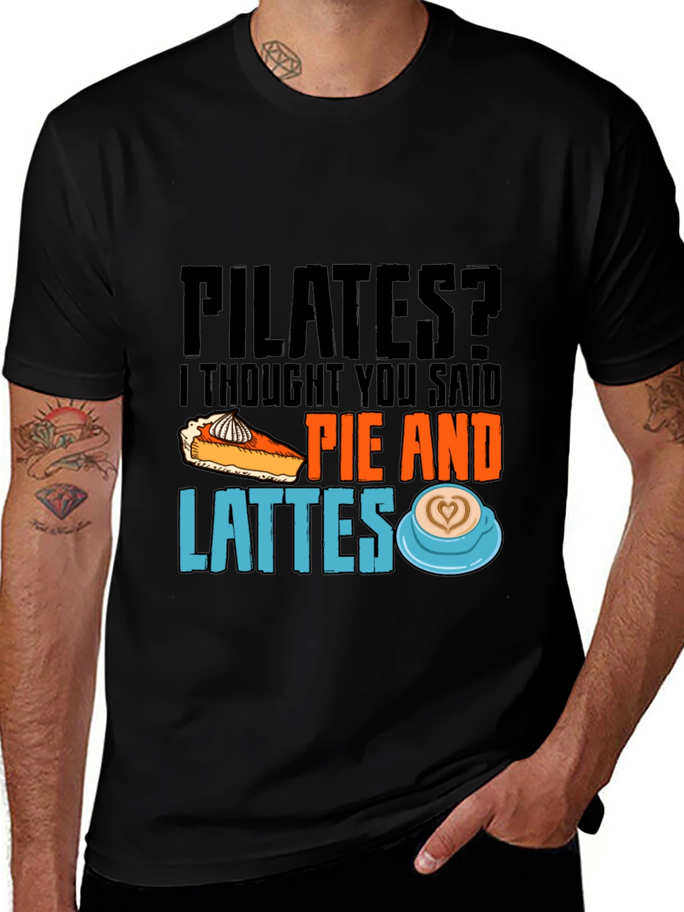 Variant 19 of Pilates? Pie & Lattes T-Shirt Funny Workout Tee