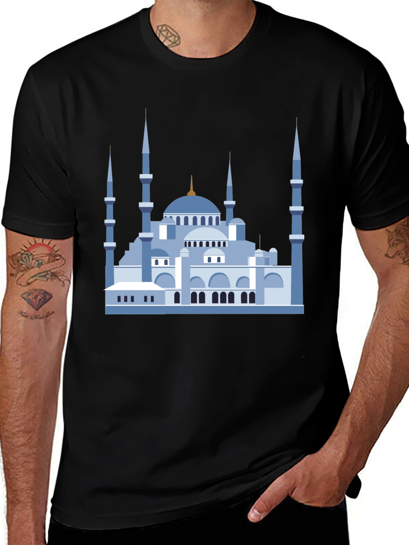 Variant 13 of Blue Mosque Graphic T-Shirt - Black Cotton Tee