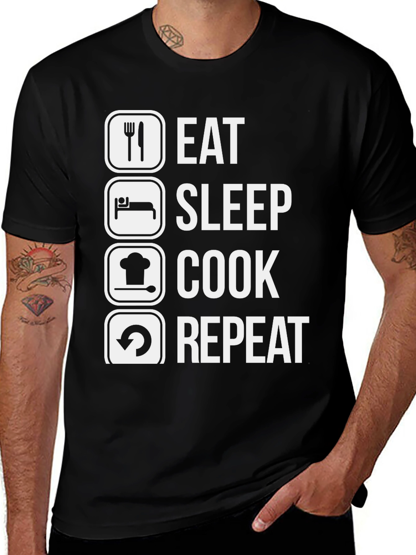 Variant 8 of Eat Sleep Cook Repeat Graphic Tee - Black