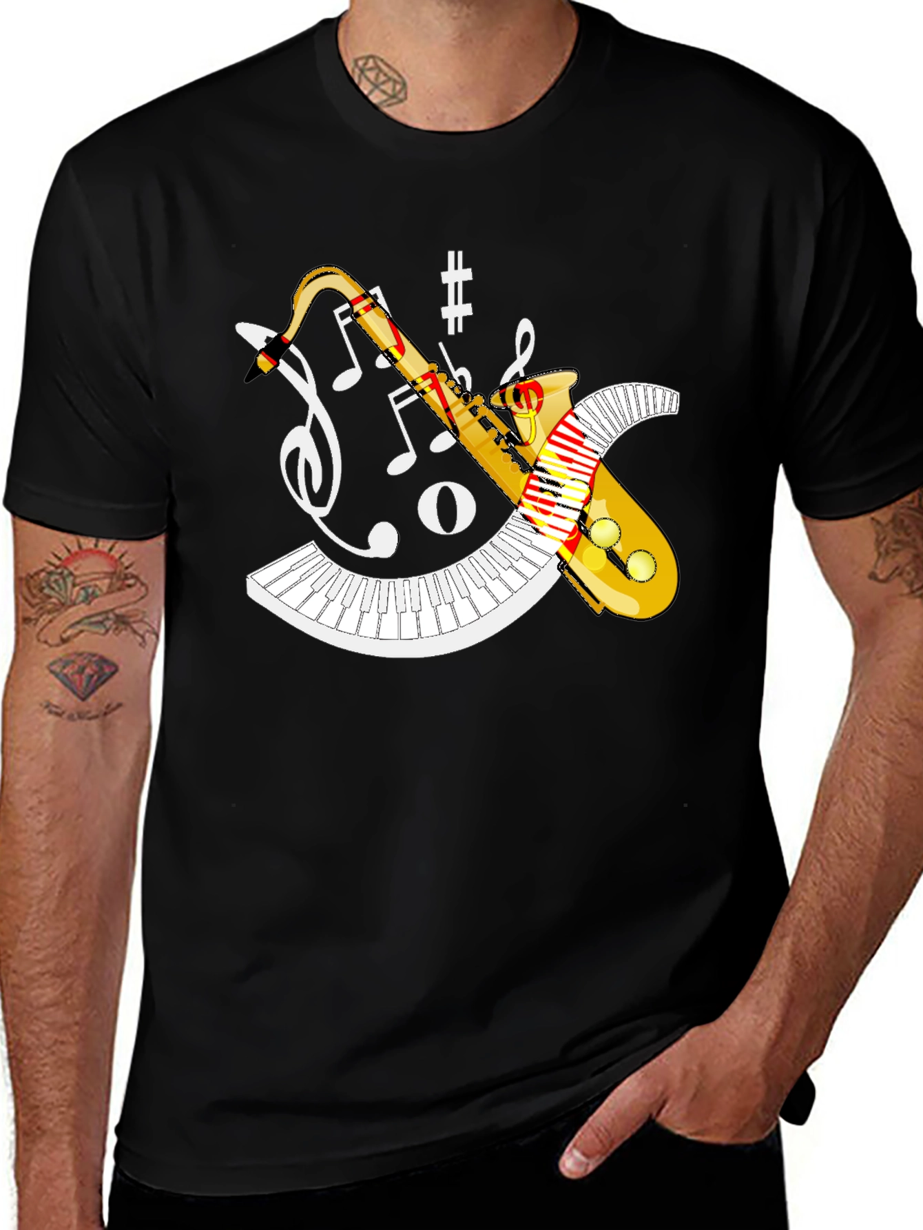 Variant 26 of Musical Saxophone Piano Black T-Shirt