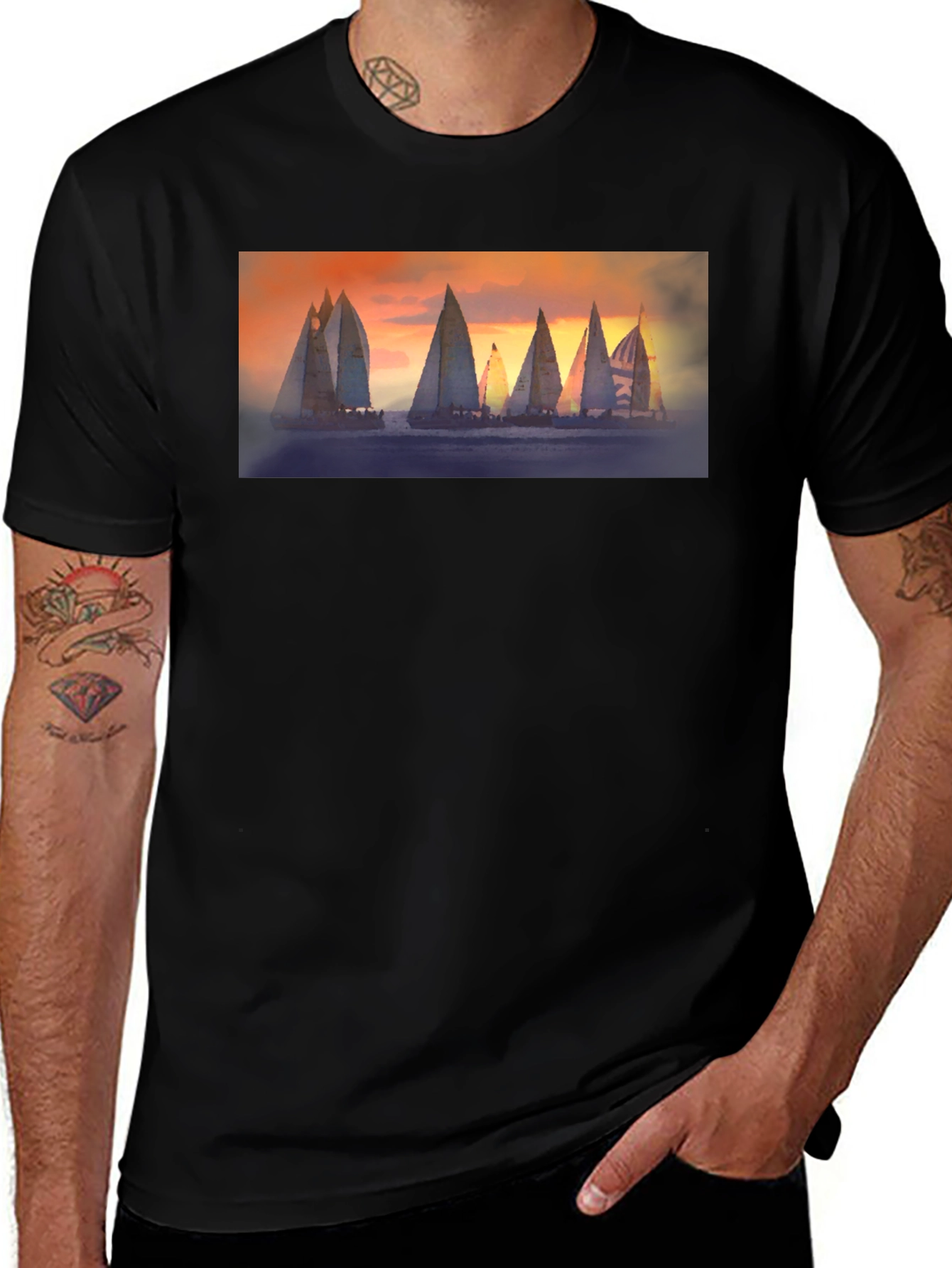 Variant 15 of Sailboat Sunset Graphic T-Shirt - Black