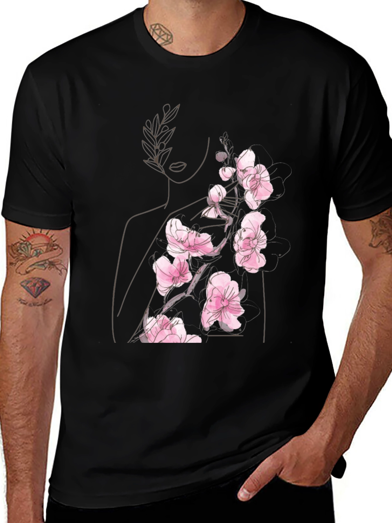Variant 27 of Floral Woman Graphic Black T-Shirt
